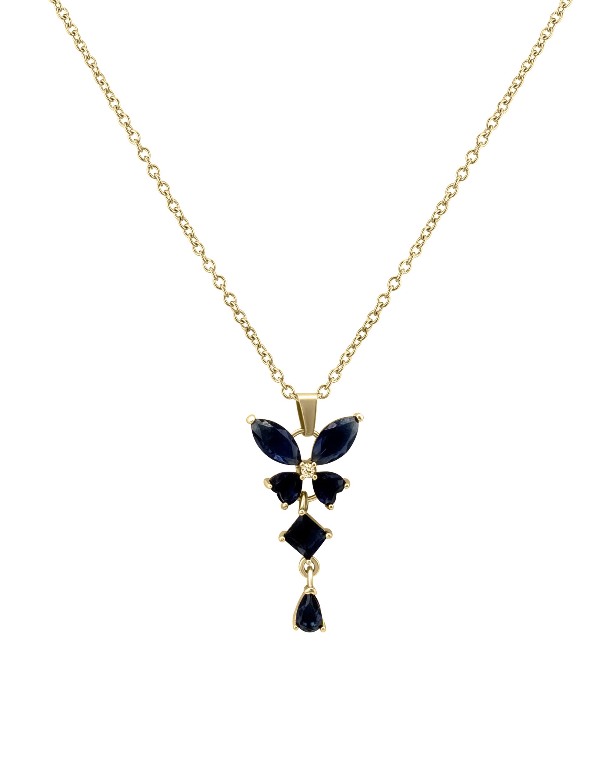 COLLIER EN ACIER PENDENTIF PAPILLON  AVEC PIERRES BLEU SAPHIR