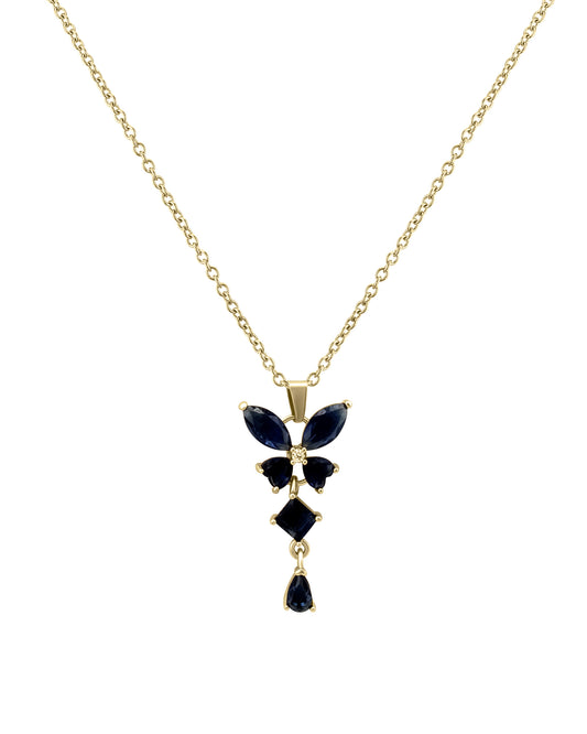 Collier en acier pendentif papillon avec pierres bleu saphir