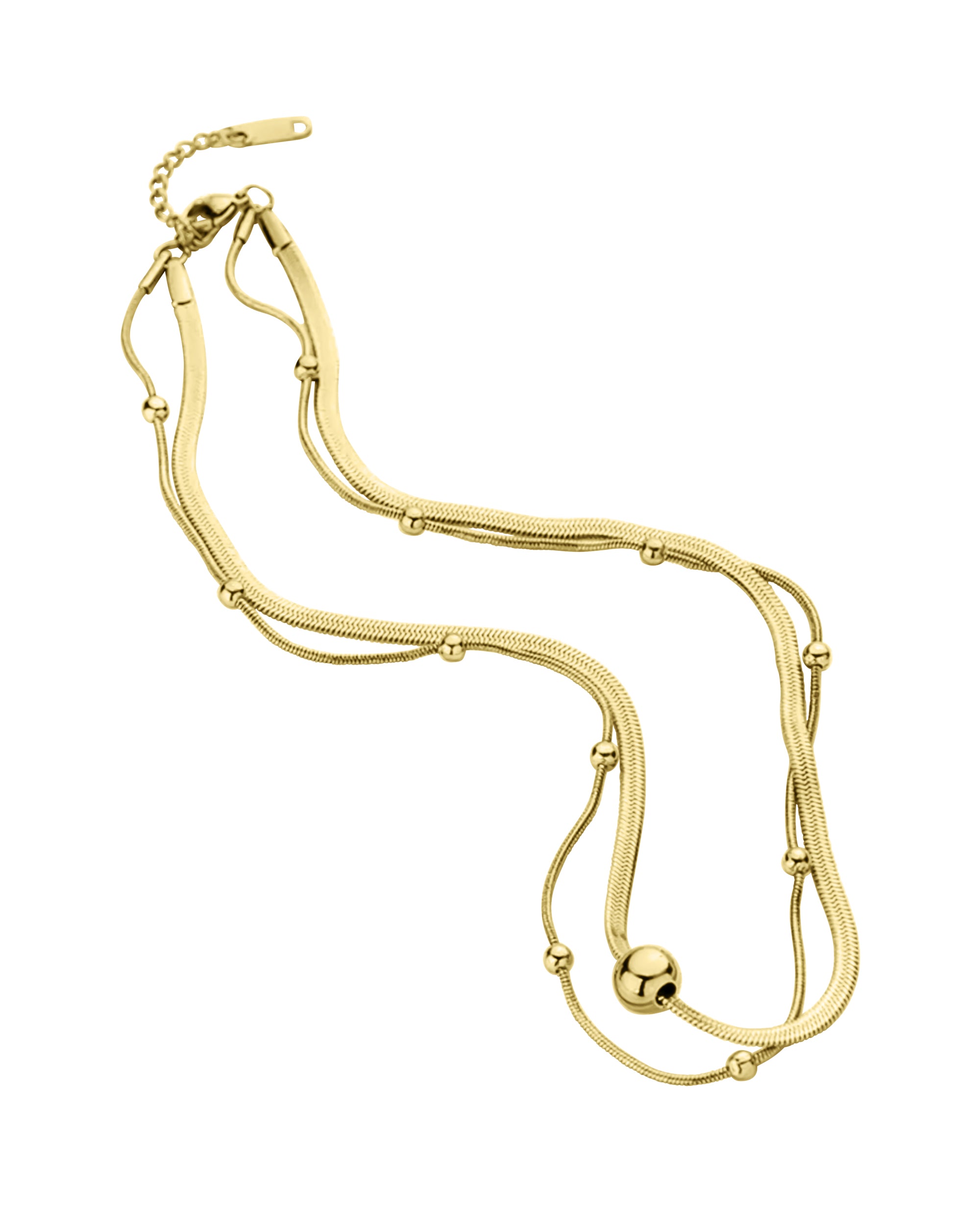 COLLIER EN ACIER DORE DOUBLE MAILLE ET BOULES