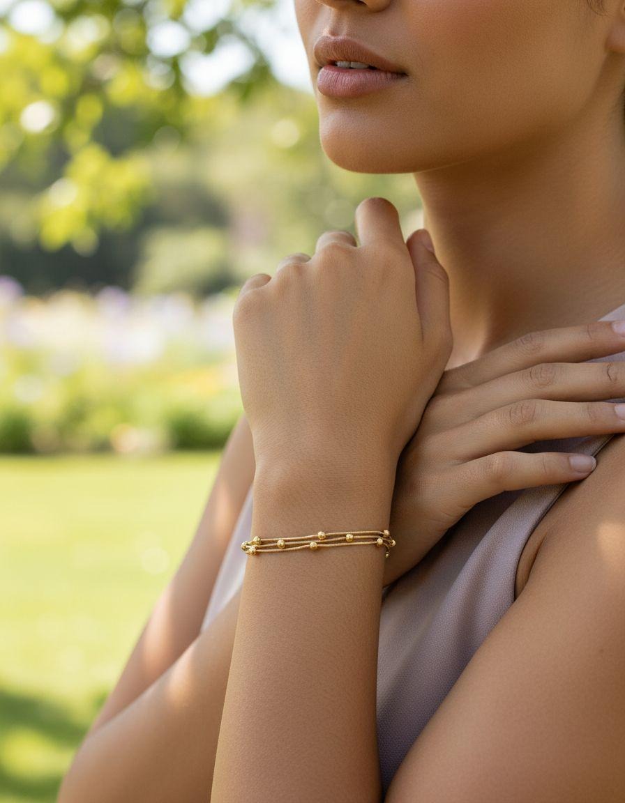 BRACELET EN ACIER DORE TRIPLE MAILLE  AVEC BILLES