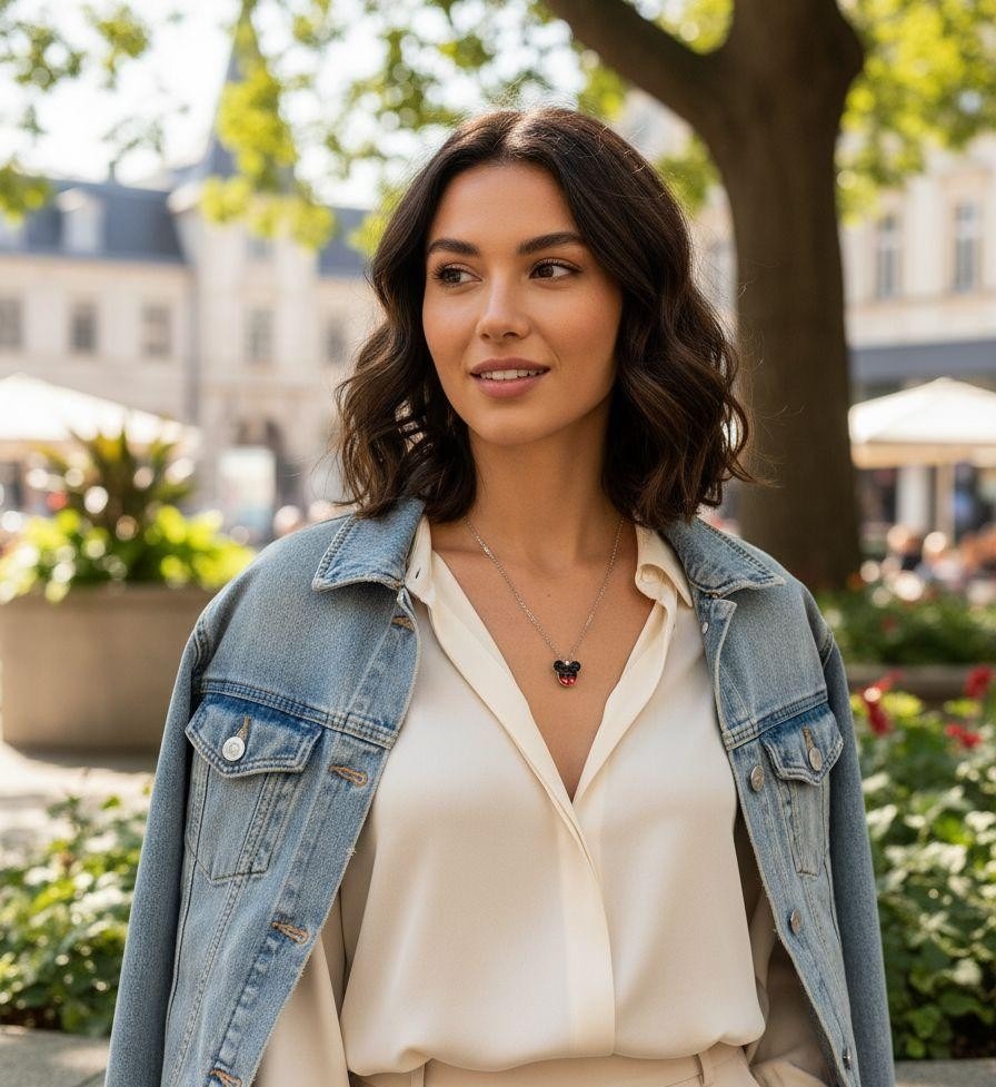 COLLIER EN ACIER PENDENTIF MICKEY MOUSE AVEC STRASS