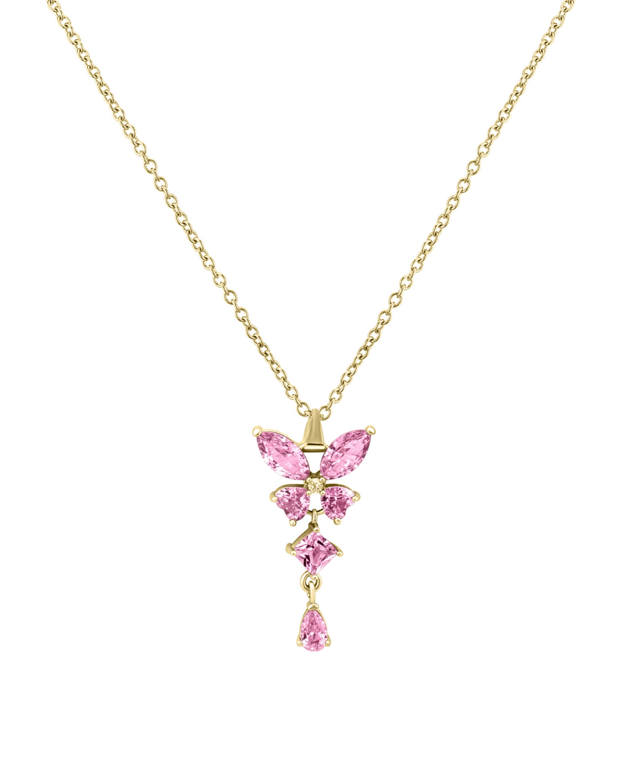 COLLIER EN ACIER PENDENTIF PAPILLON AVEC PIERRES ROSES