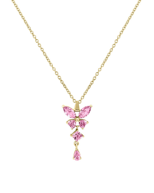 Collier en acier pendentif papillon avec pierres roses