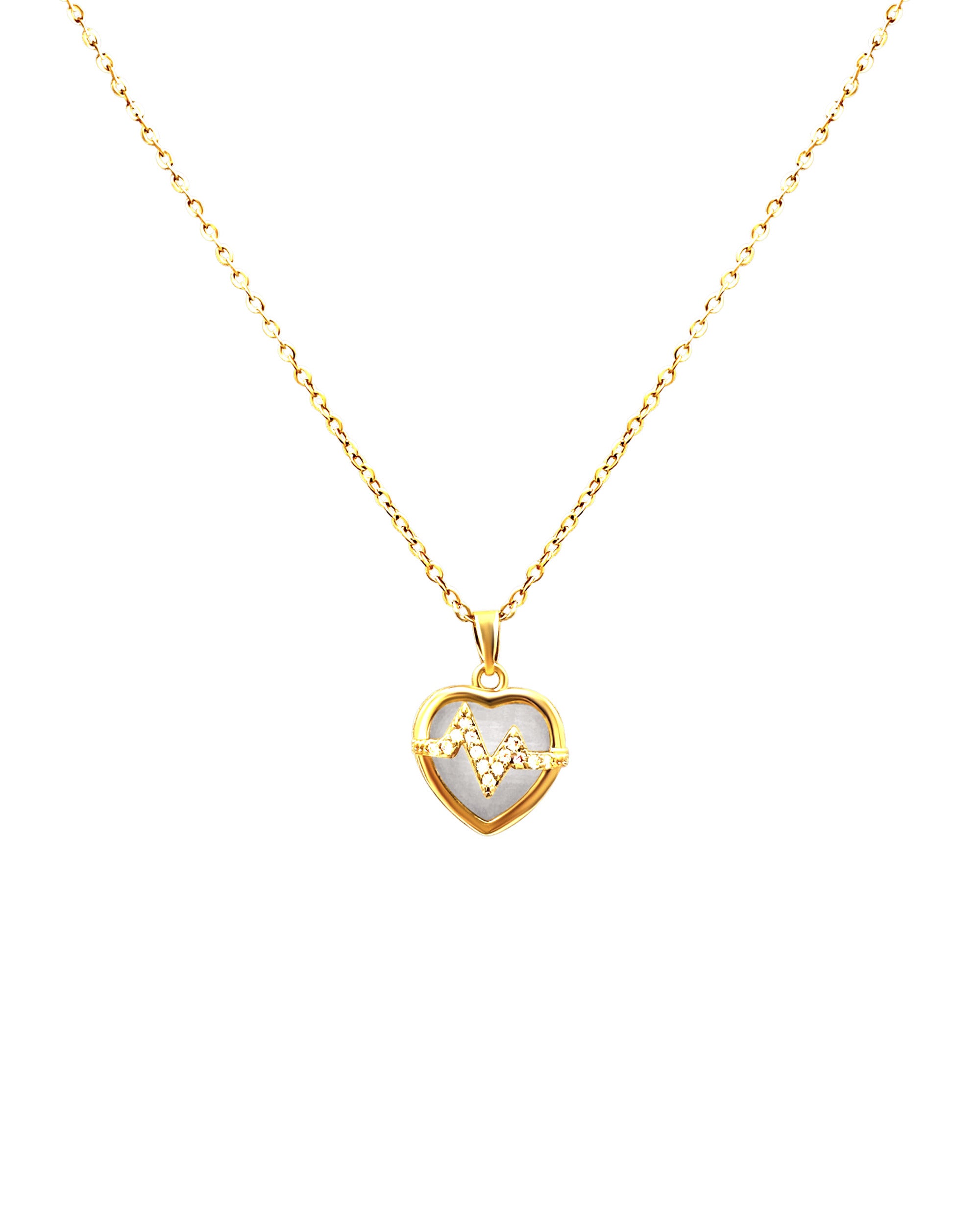 COLLIER  EN ACIER DORE PENDENTIF COEUR ET ECLAIR EN STRASS
