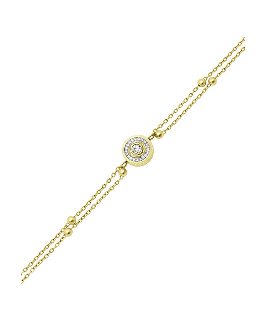 Bracelet double maille acier doré avec rond et strass