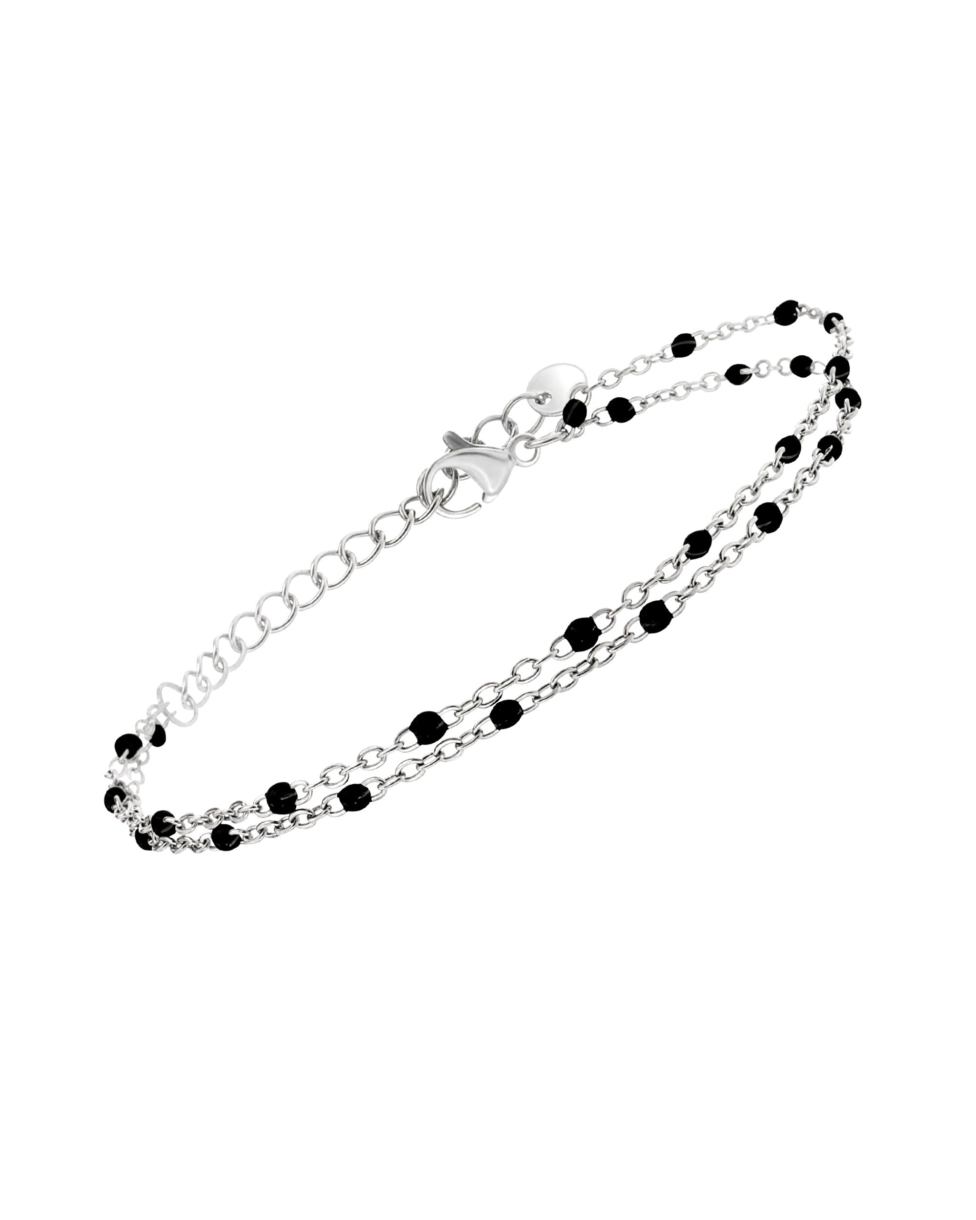 BRACELET EN ACIER DOUBLE MAILLE AVEC BILLES NOIRES