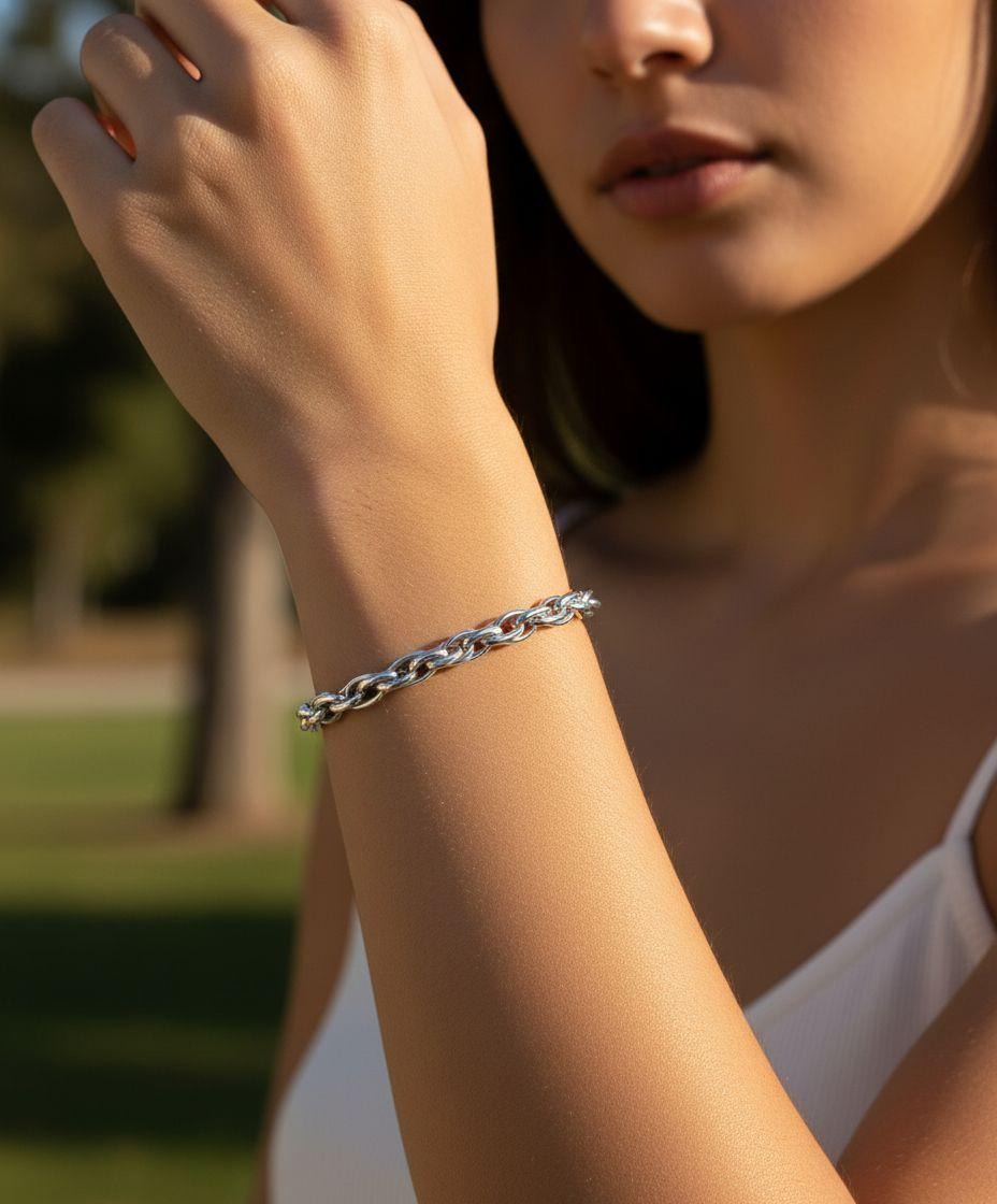 BRACELET EN ACIER MAILLE CORDE