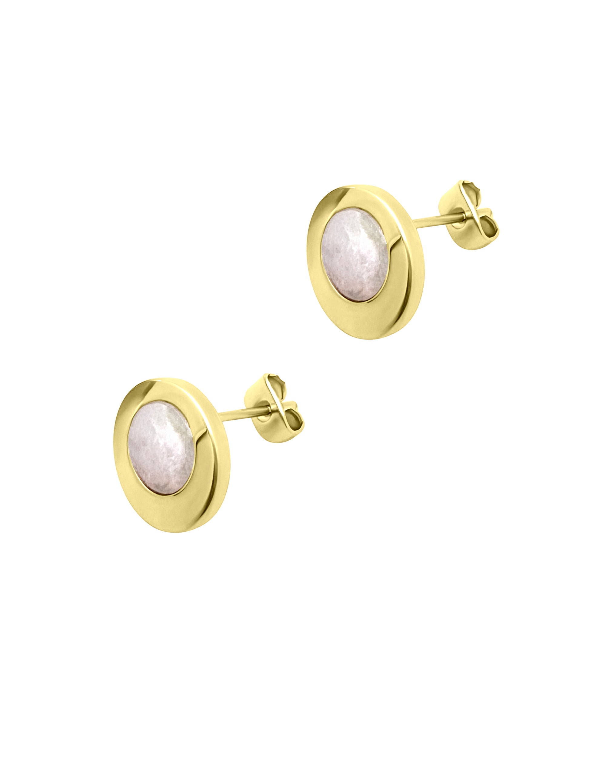 BOUCLES D'OREILLES EN ACIER DORE ET PASTILLE NACRE