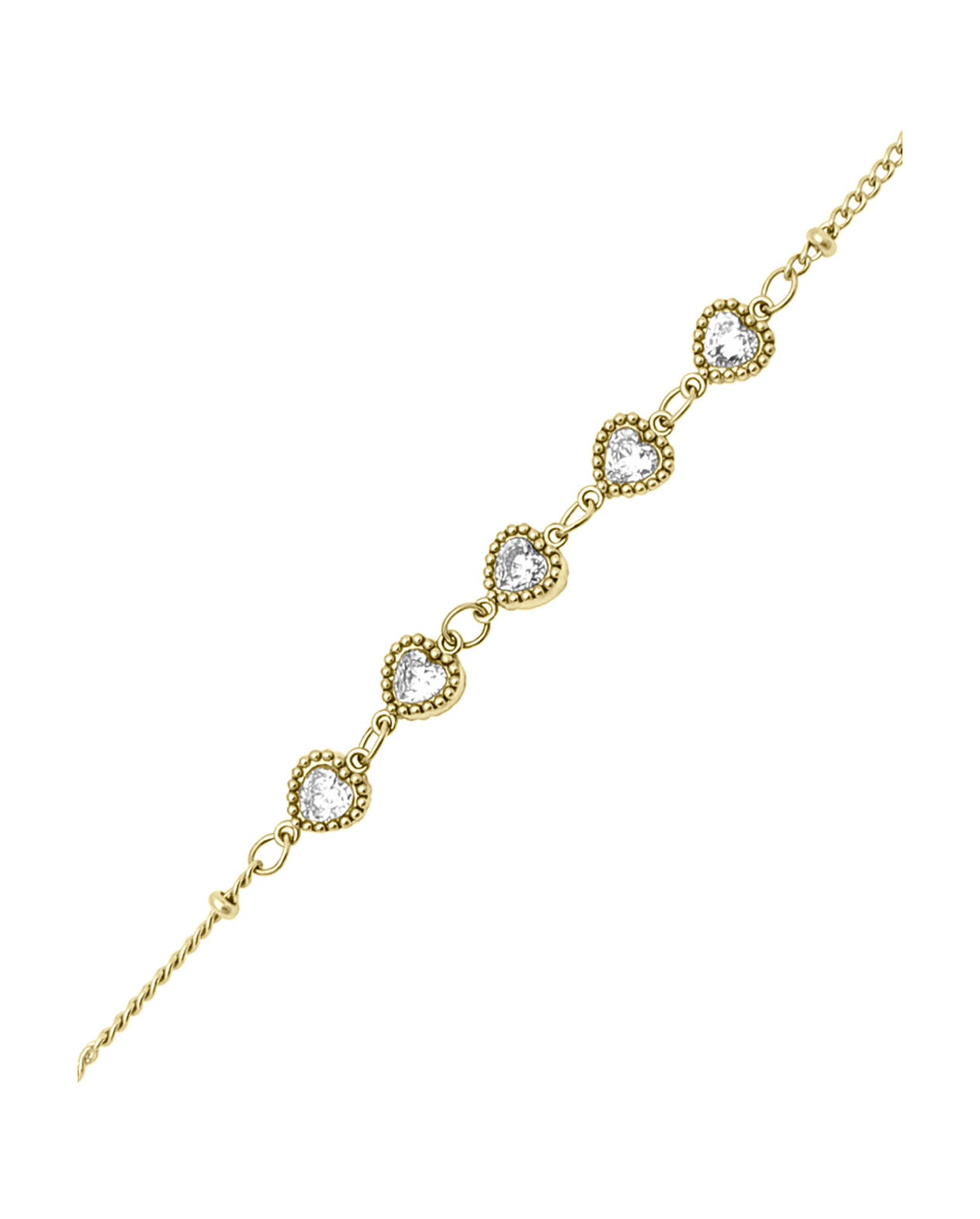 BRACELET EN ACIER DORE 5 COEURS AVEC OXYDES DE ZIRCONIUM