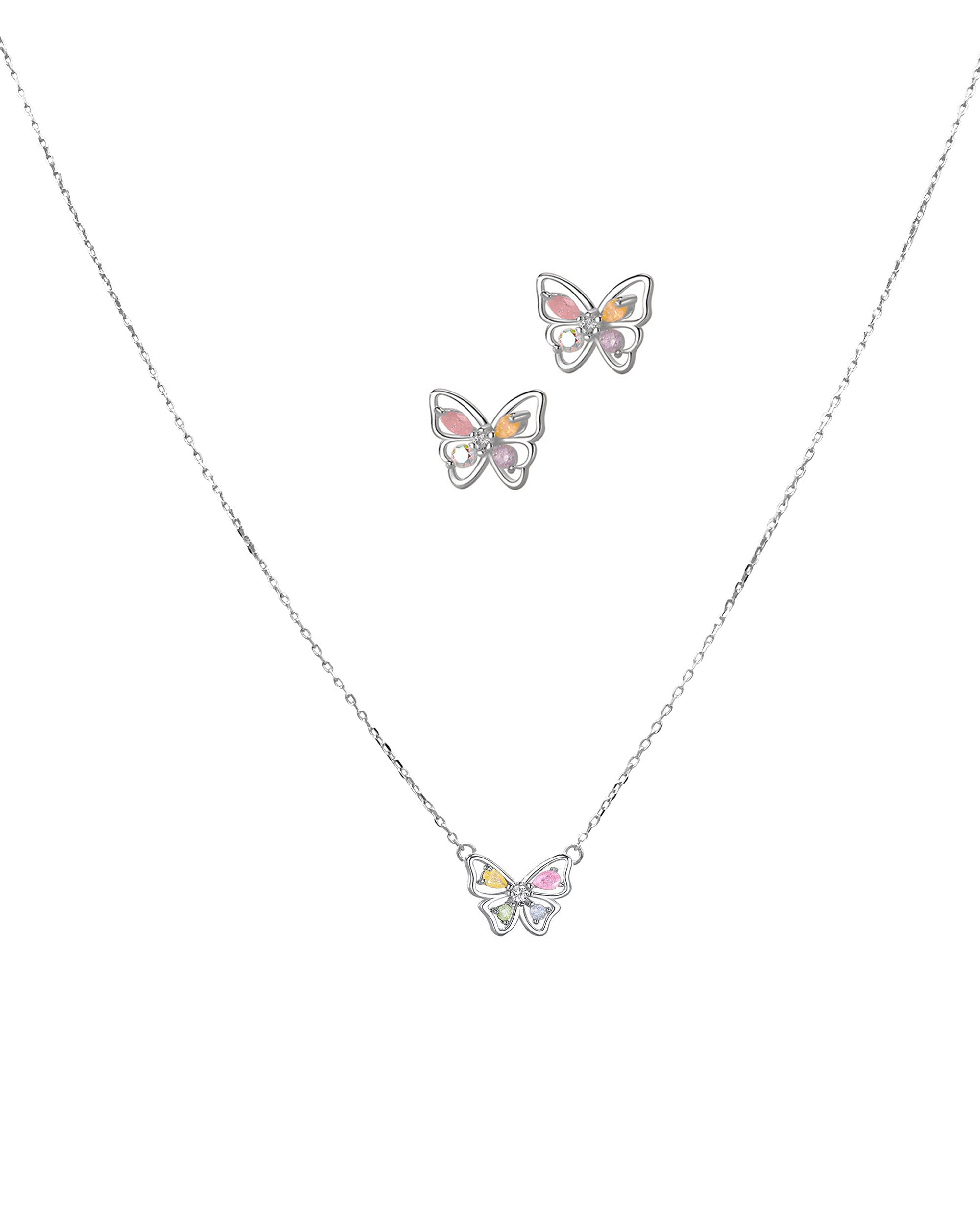 PARURE EN ARGENT PAPILLON MULTICOLORE