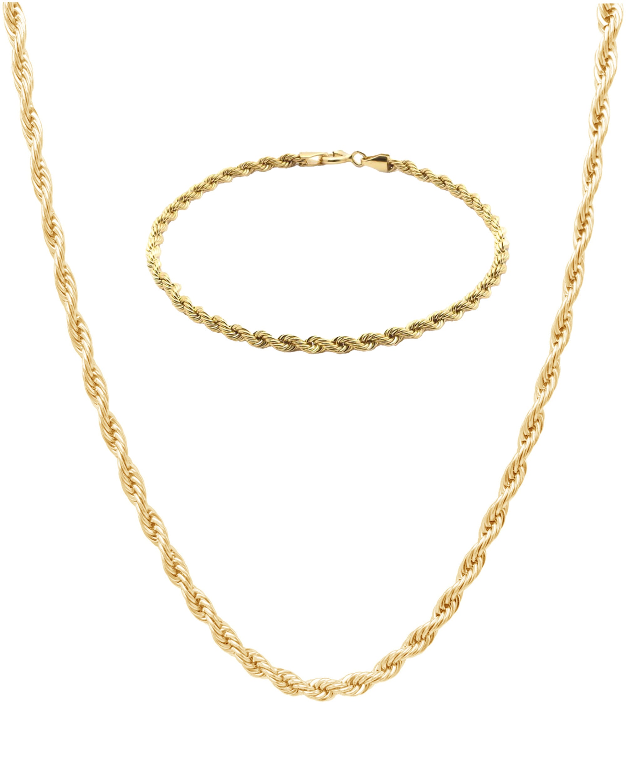 PARURE EN ACIER DORE MAILLE CORDE