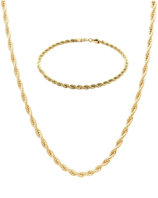 Parure en acier doré maille corde