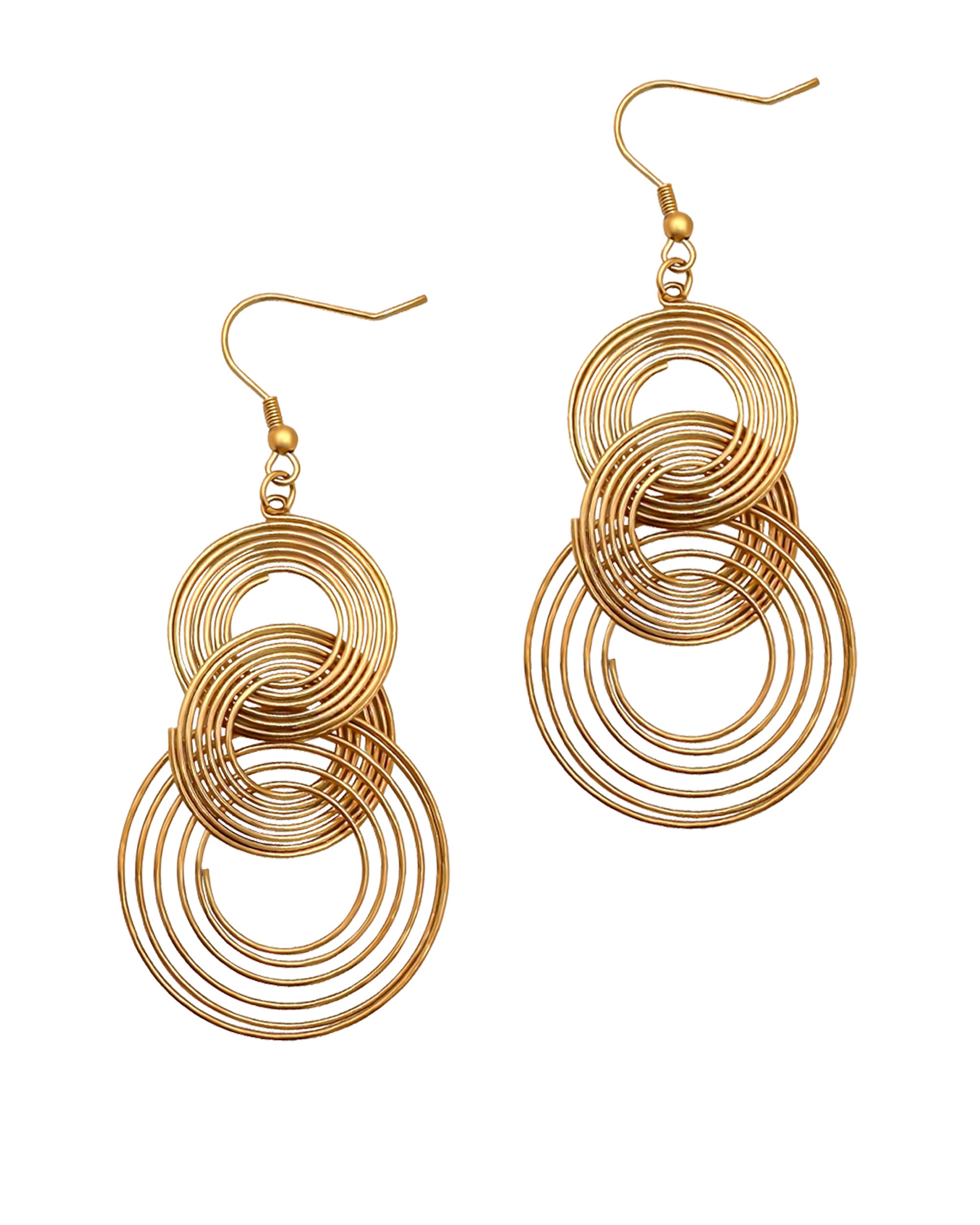 BOUCLES D'OREILLES EN ACIER DORE AVEC MULTI CERCLES