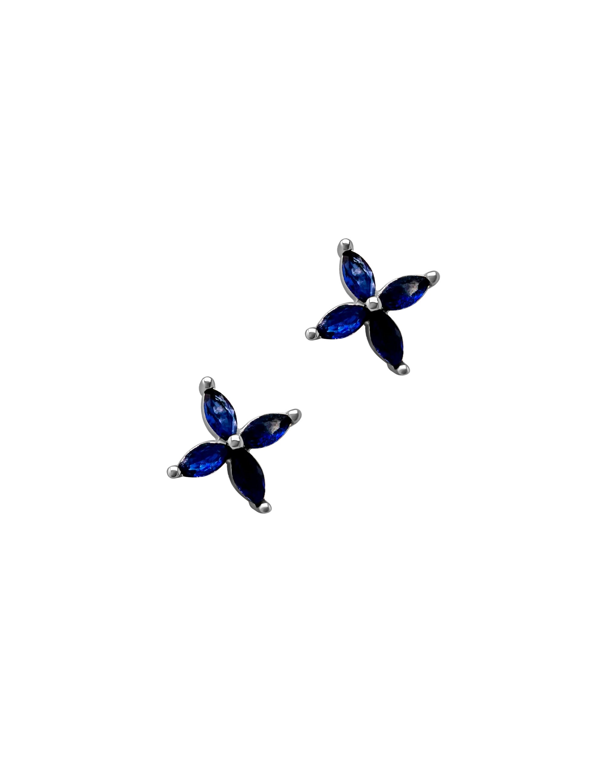 BOUCLES D'OREILLES EN ARGENT FLEUR AVEC PIERRES BLEUES