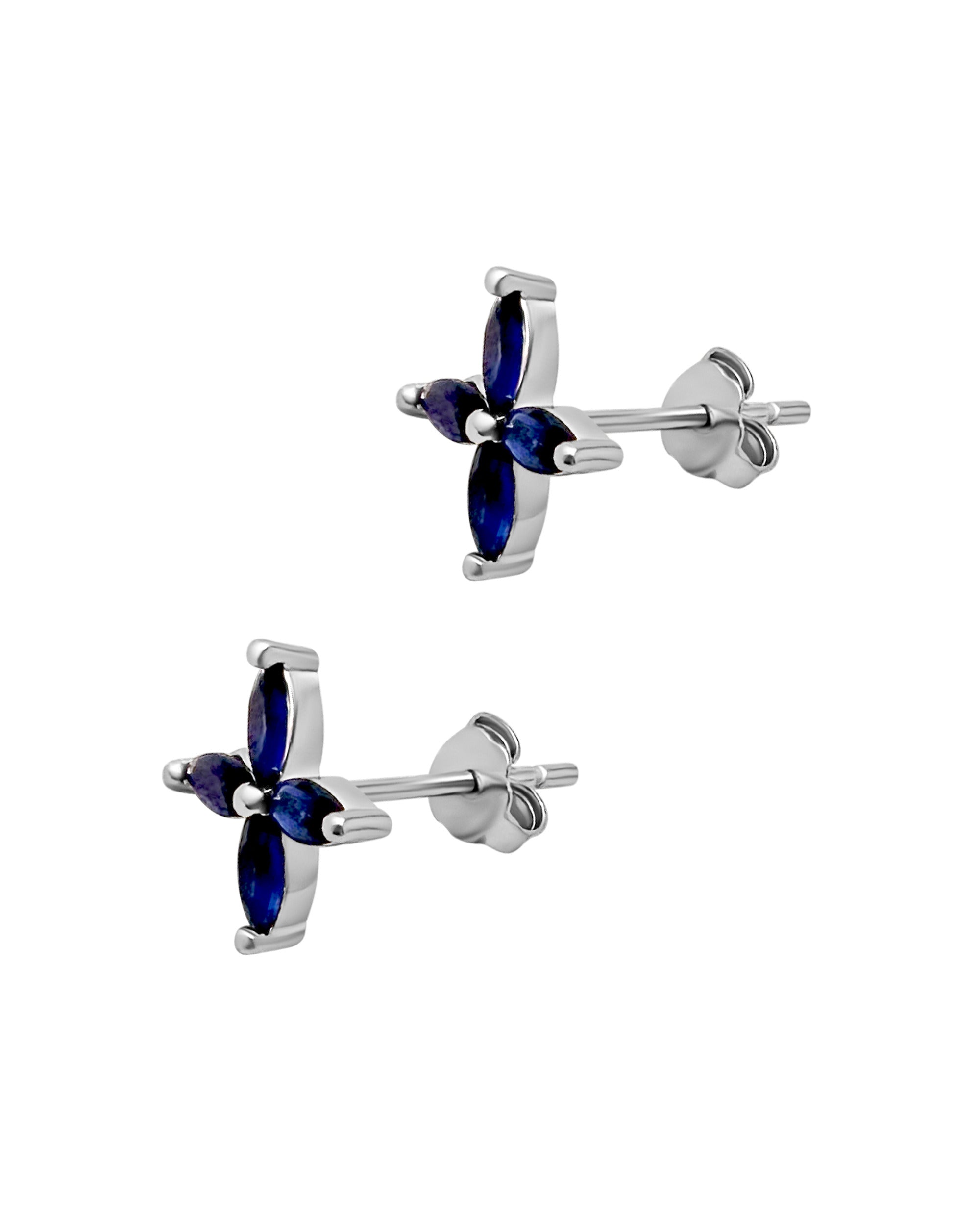 BOUCLES D'OREILLES EN ARGENT FLEUR AVEC PIERRES BLEUES