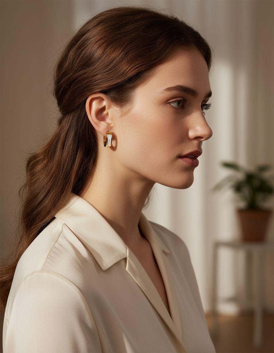 CREOLES EN ACIER DORE AVEC NACRE