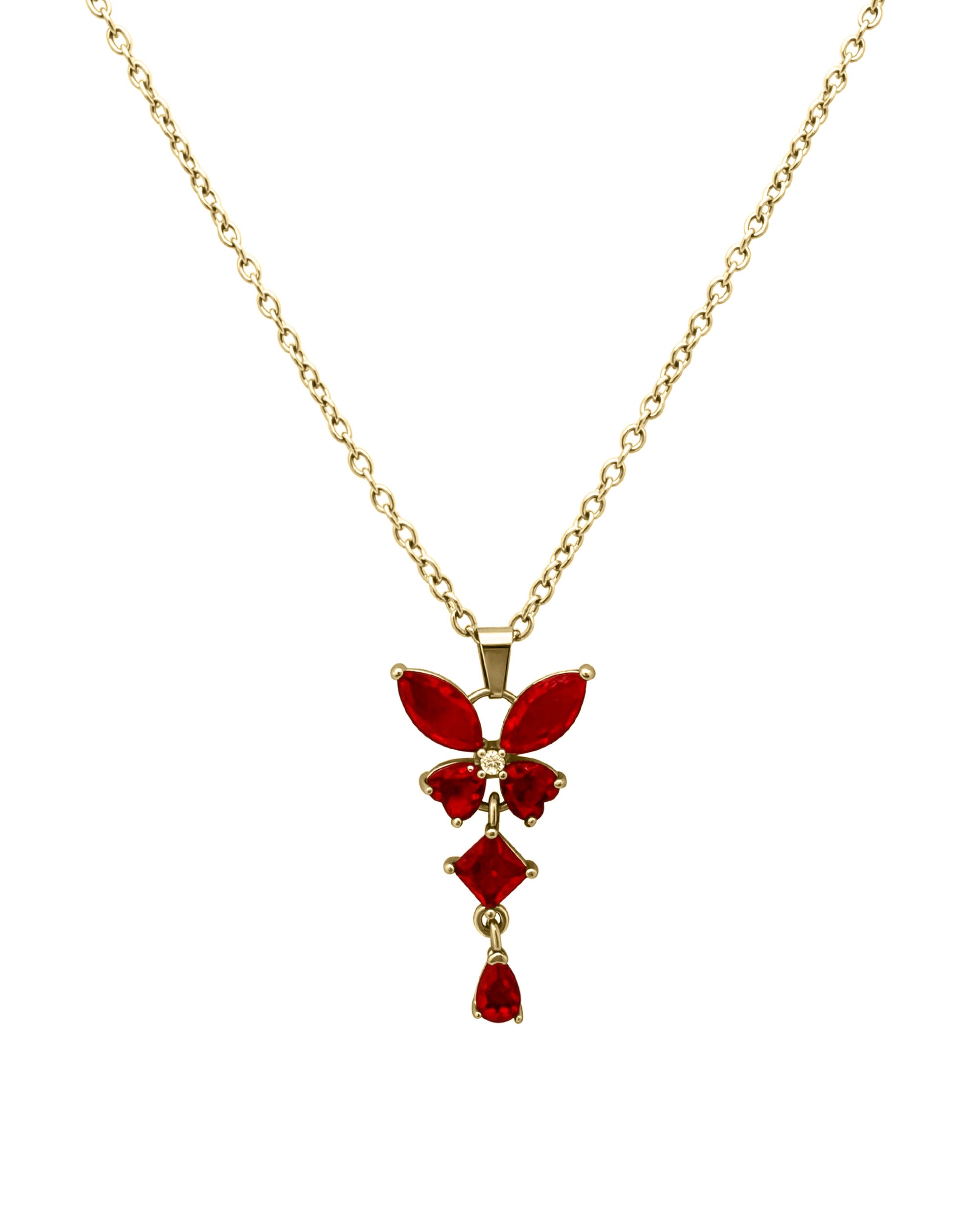COLLIER EN ACIER PENDENTIF PAPILLON AVEC RUBIS