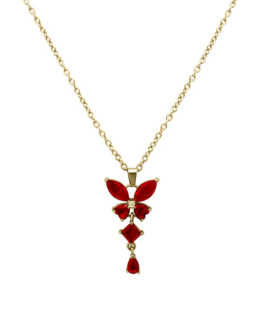 Collier en acier pendentif papillon avec rubis