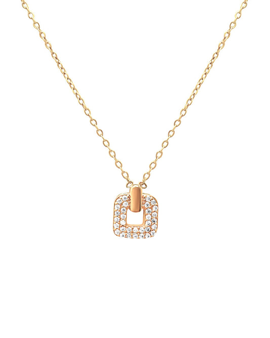 Vergulde ketting vierkante hanger met zirkonium