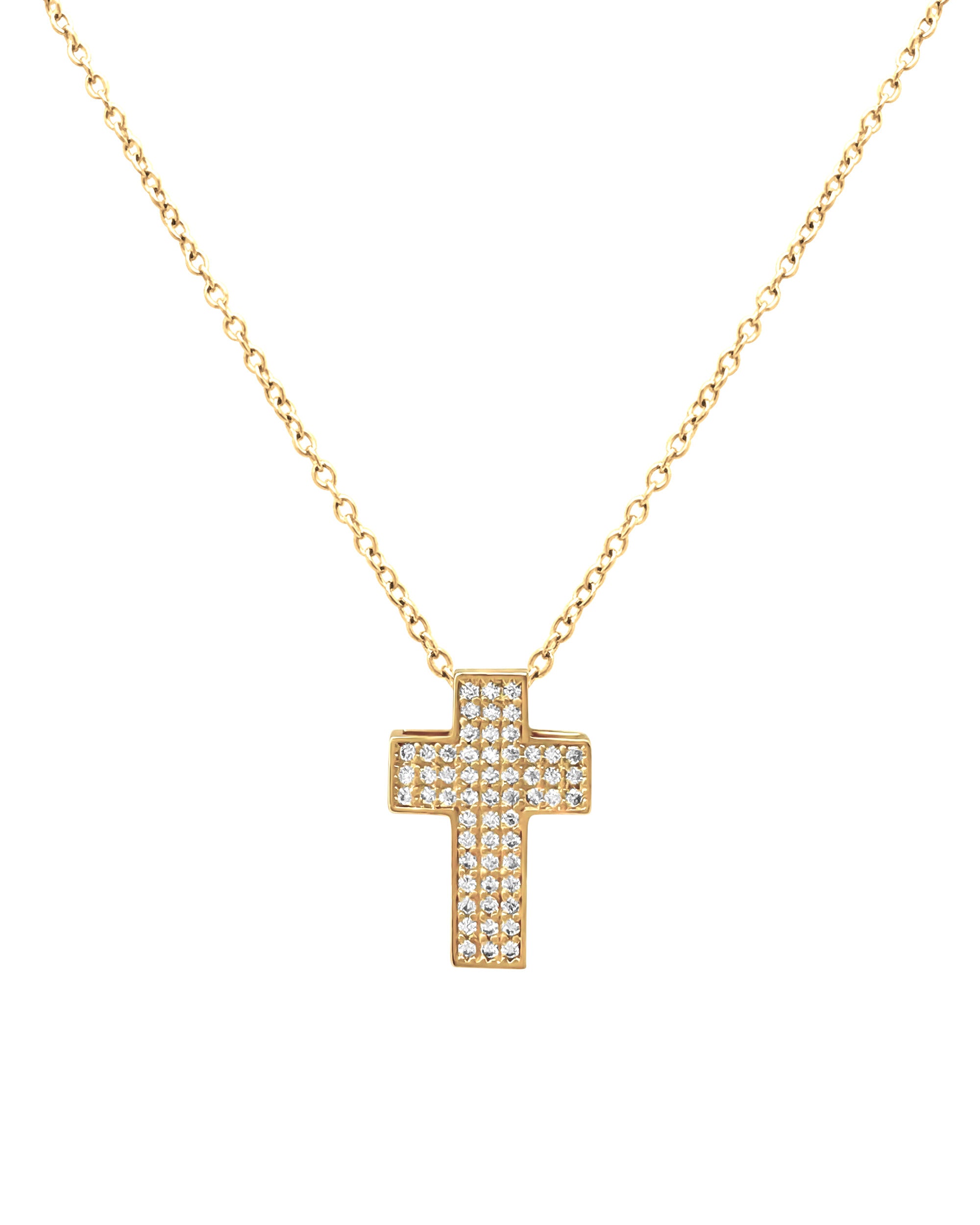 COLLIER EN ACIER DORE PENDENTIF CROIX AVEC PIERRES