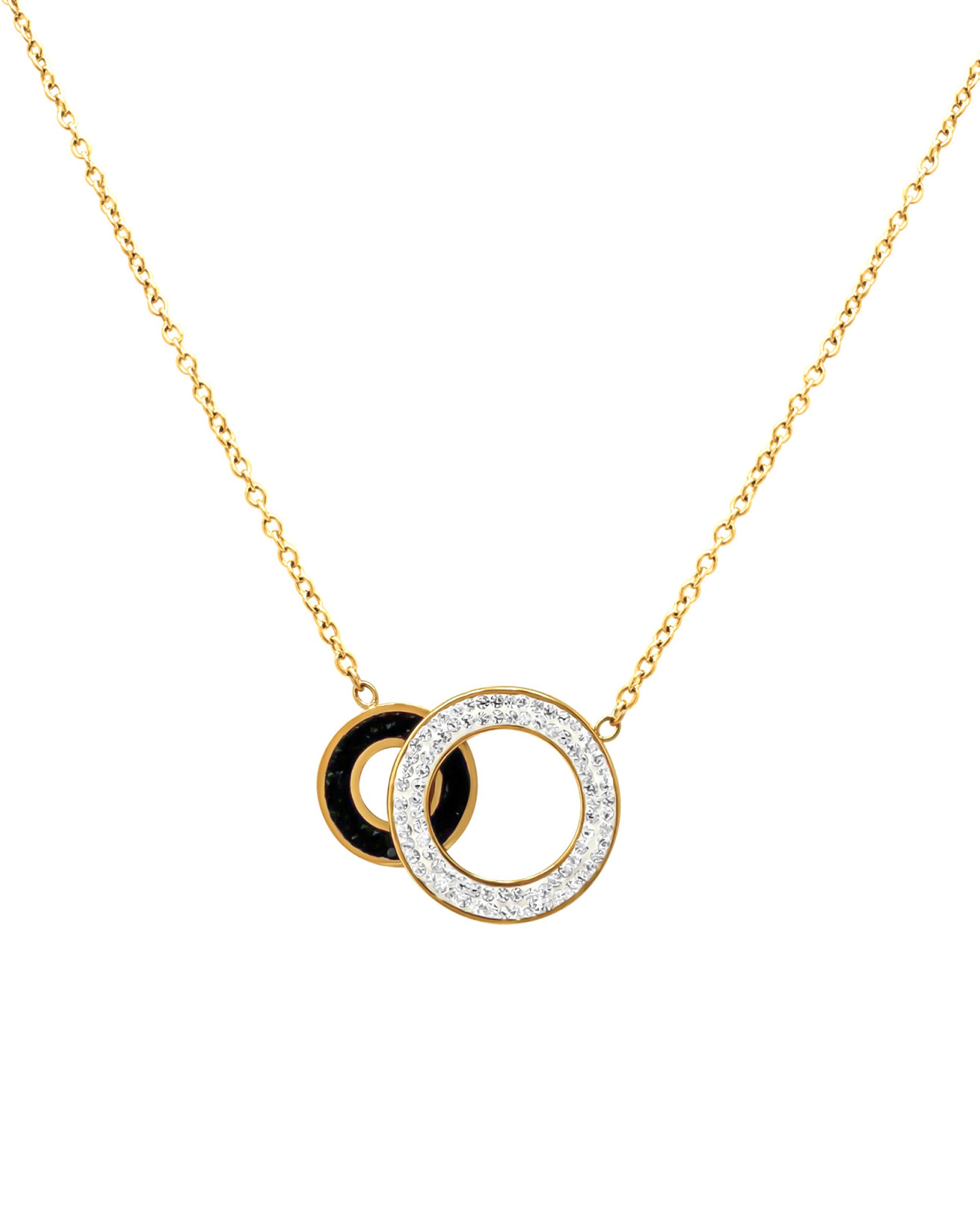 COLLIER EN ACIER 2 CERCLES NOIR ET BLANC AVEC STRASS