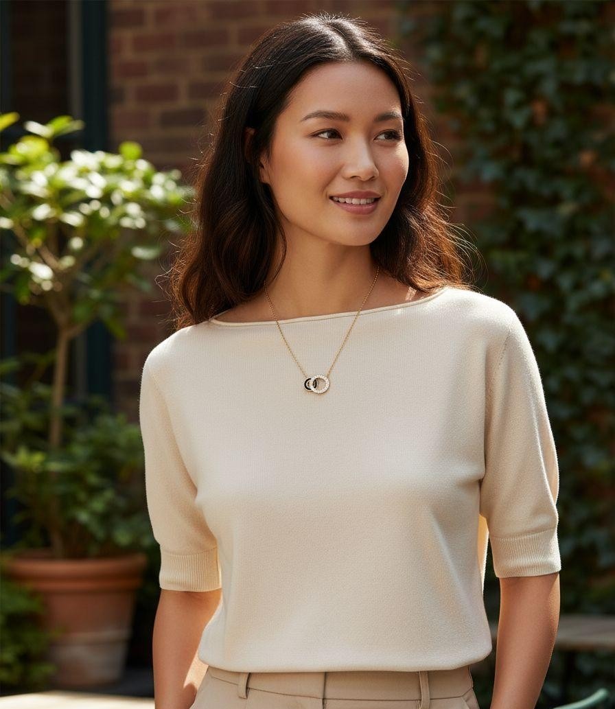 COLLIER EN ACIER 2 CERCLES NOIR ET BLANC AVEC STRASS