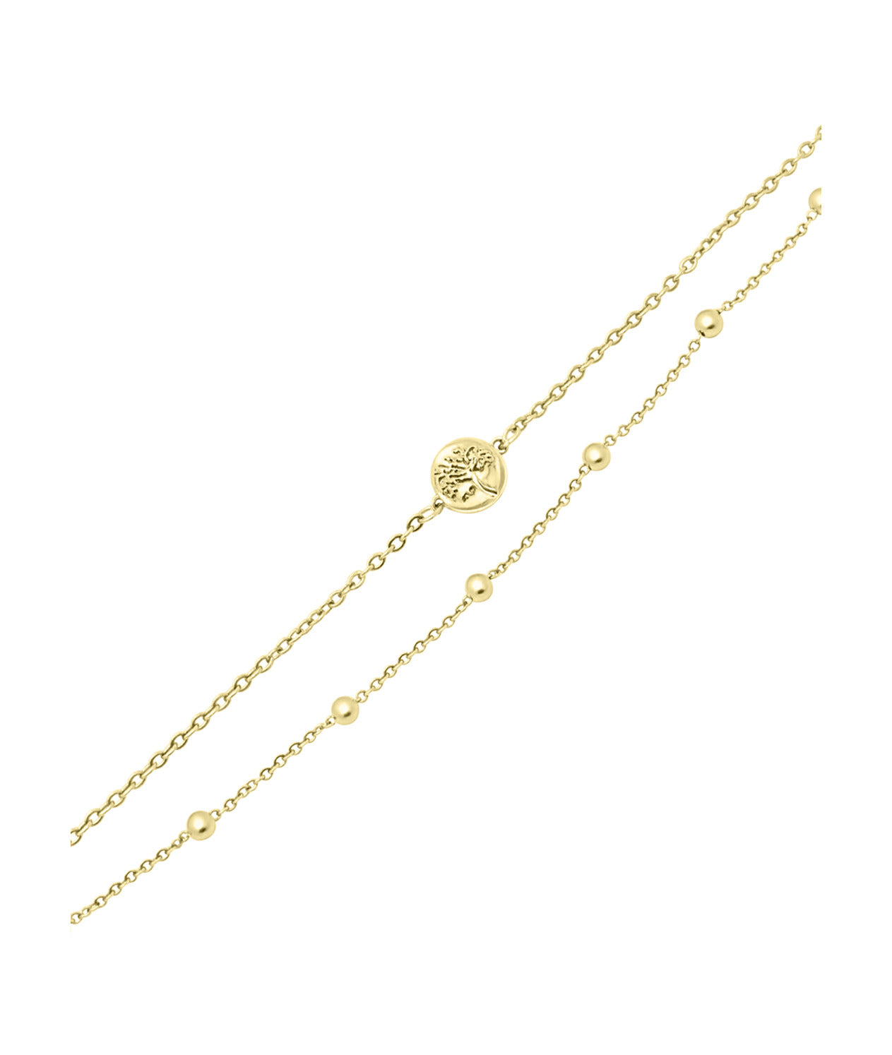 BRACELET EN ACIER DOUBLE  MAILLE ARBRE DE VIE ET BILLES