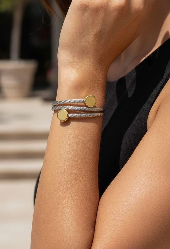 BRACELET EN ACIER RIGIDE DOUBLE CABLE