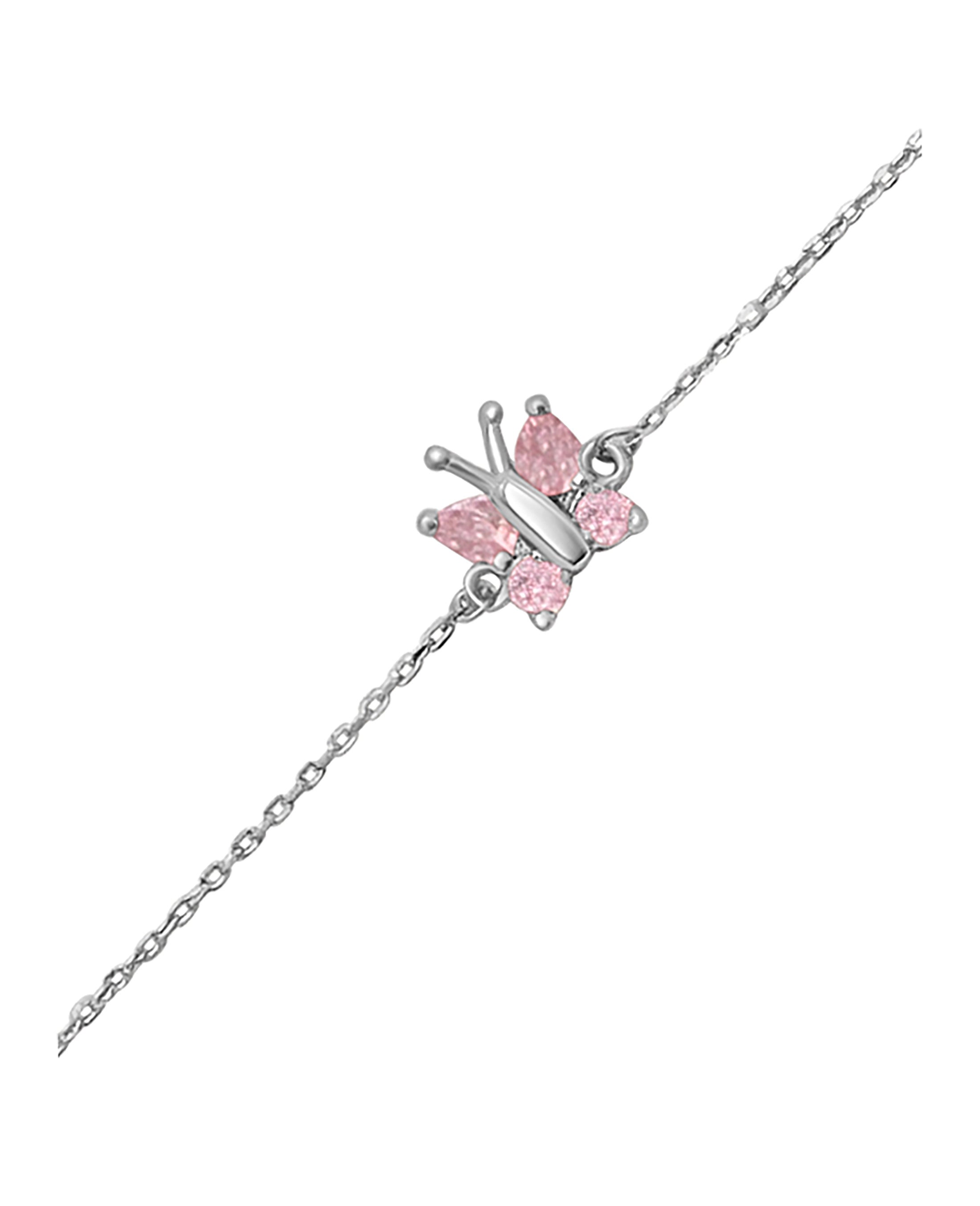 BRACELET EN ARGENT ENFANT  PAPILLON ROSE
