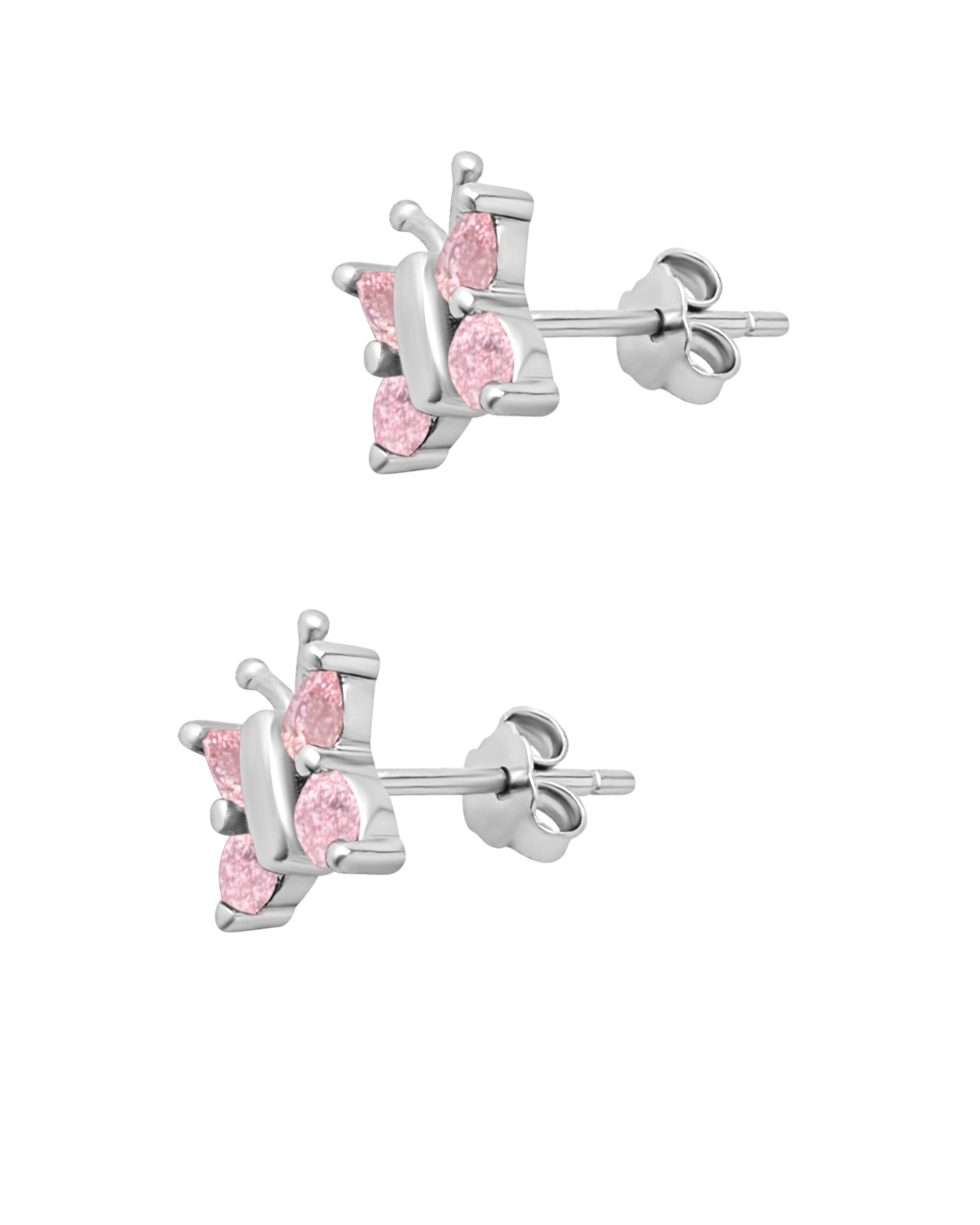BOUCLES D'OREILLES ENFANT EN ARGENT PAPILLONS AVEC PIERRES ROSE