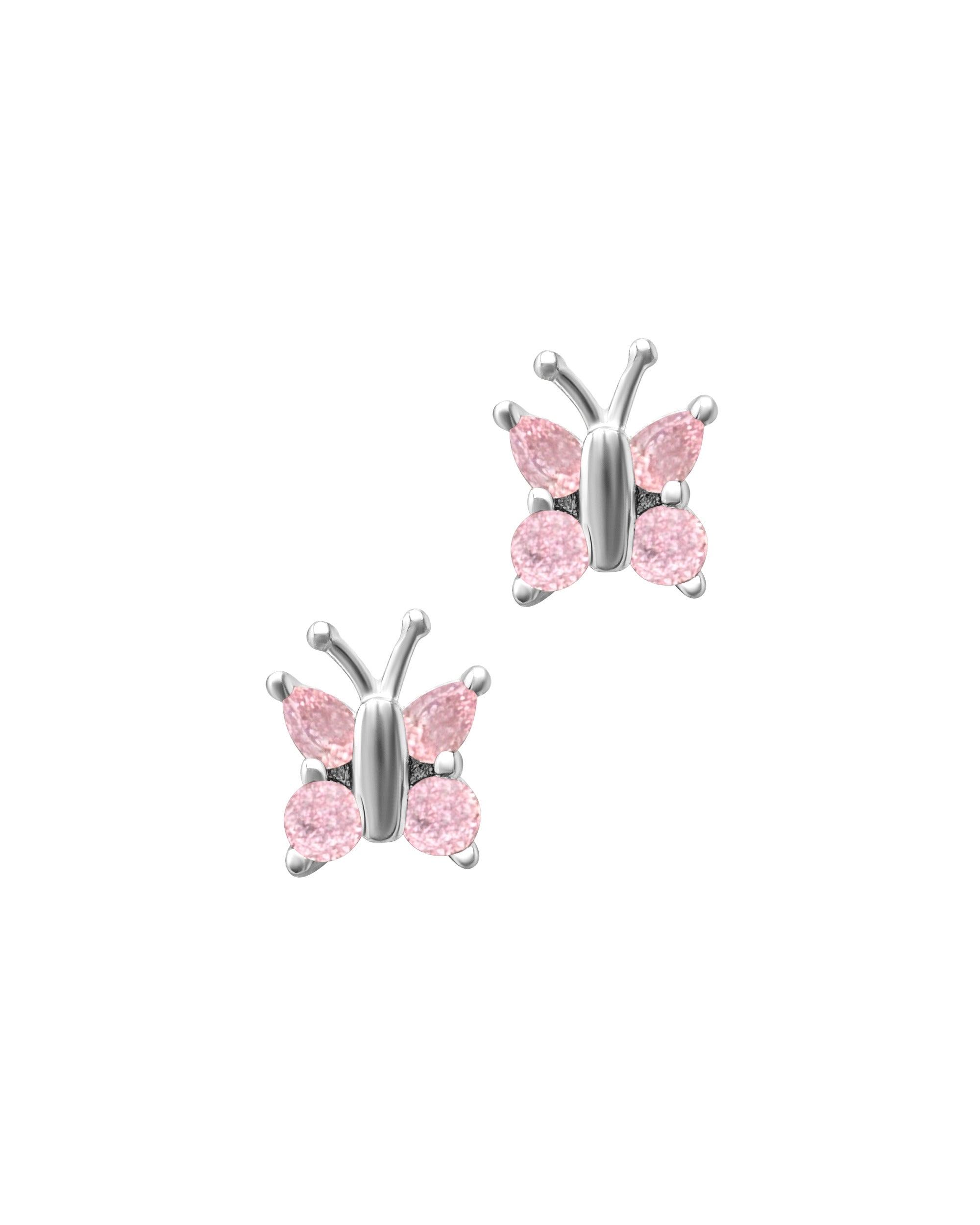 BOUCLES D'OREILLES ENFANT EN ARGENT PAPILLONS AVEC PIERRES ROSE