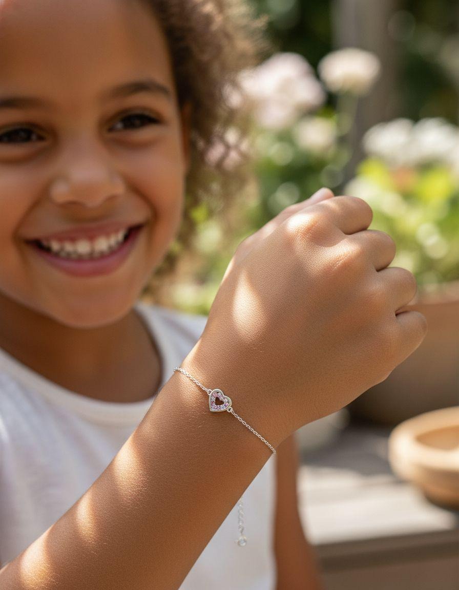 BRACELET ENFANT EN ARGENT COEUR AVEC PIERRES