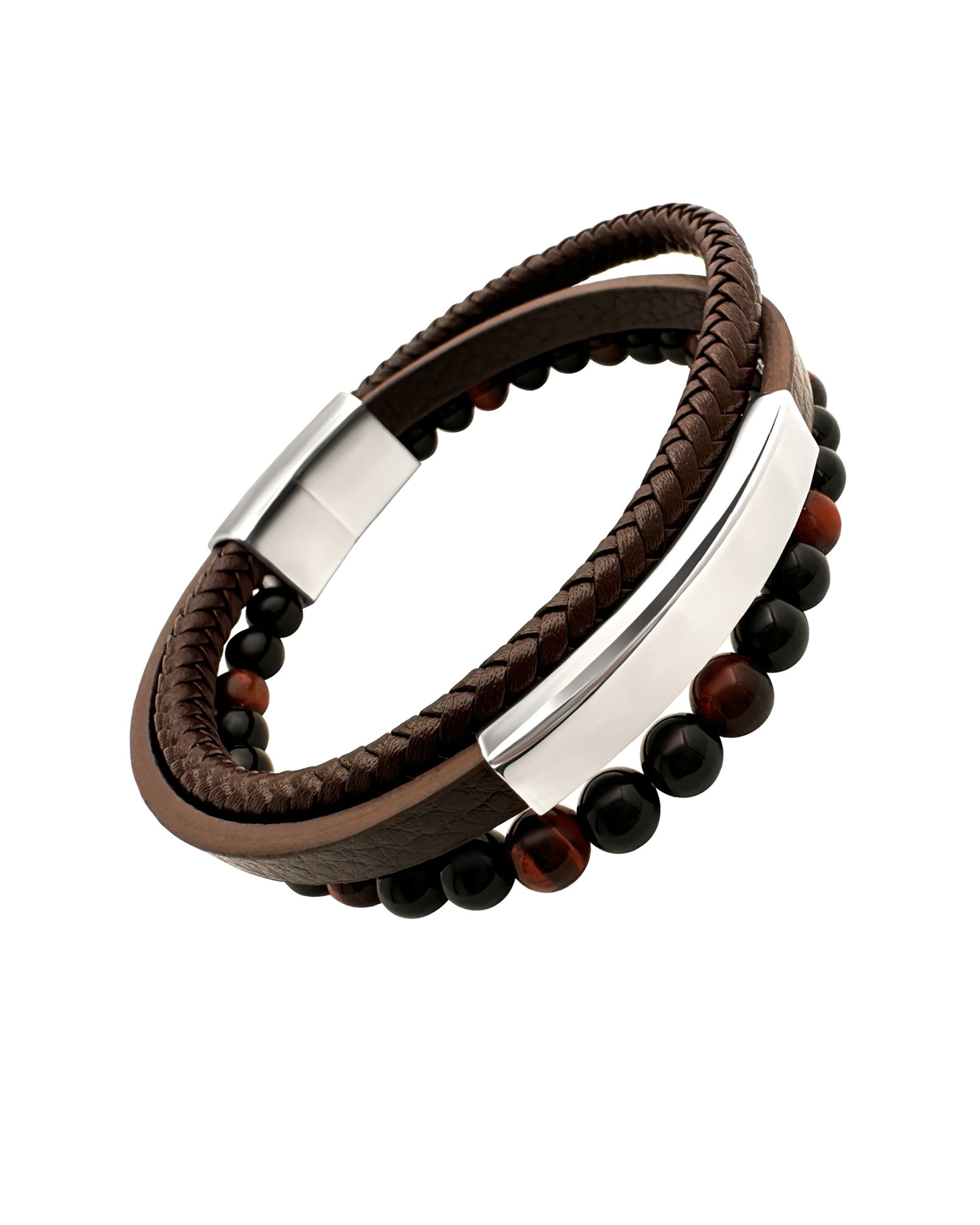 BRACELET EN CUIR ET PIERRES OEIL DE TIGRE