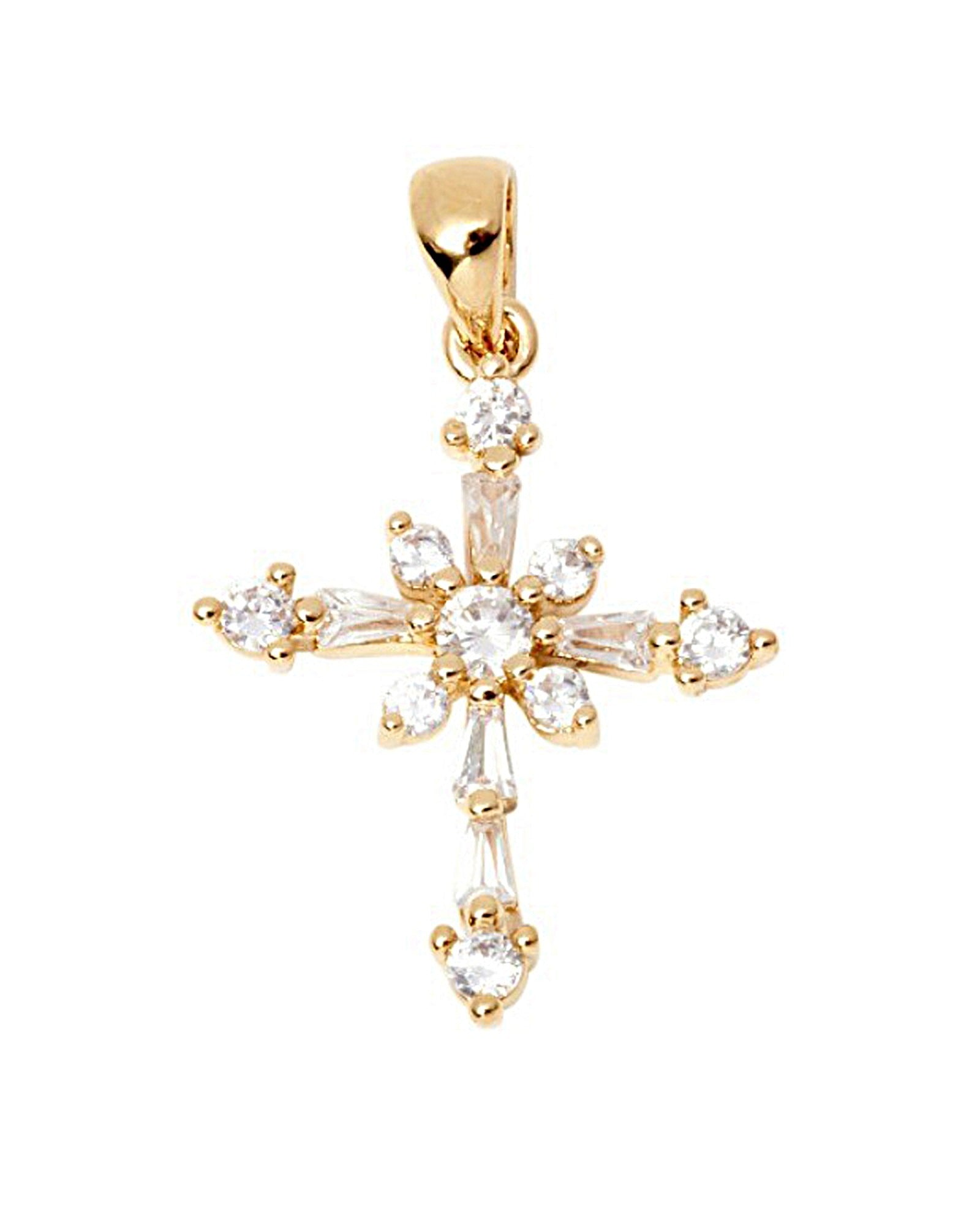 PENDENTIF EN PLAQUE OR CROIX SERTIE DE PIERRES