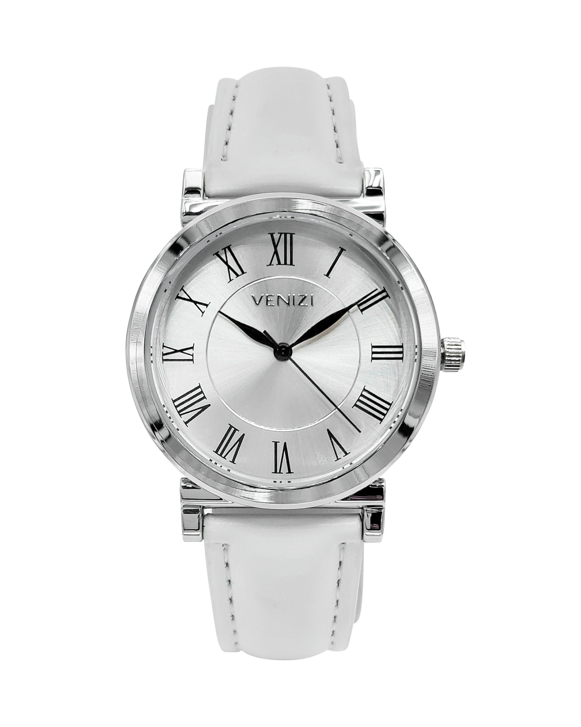 Montre Venizi argentée bracelet cuir blanc
