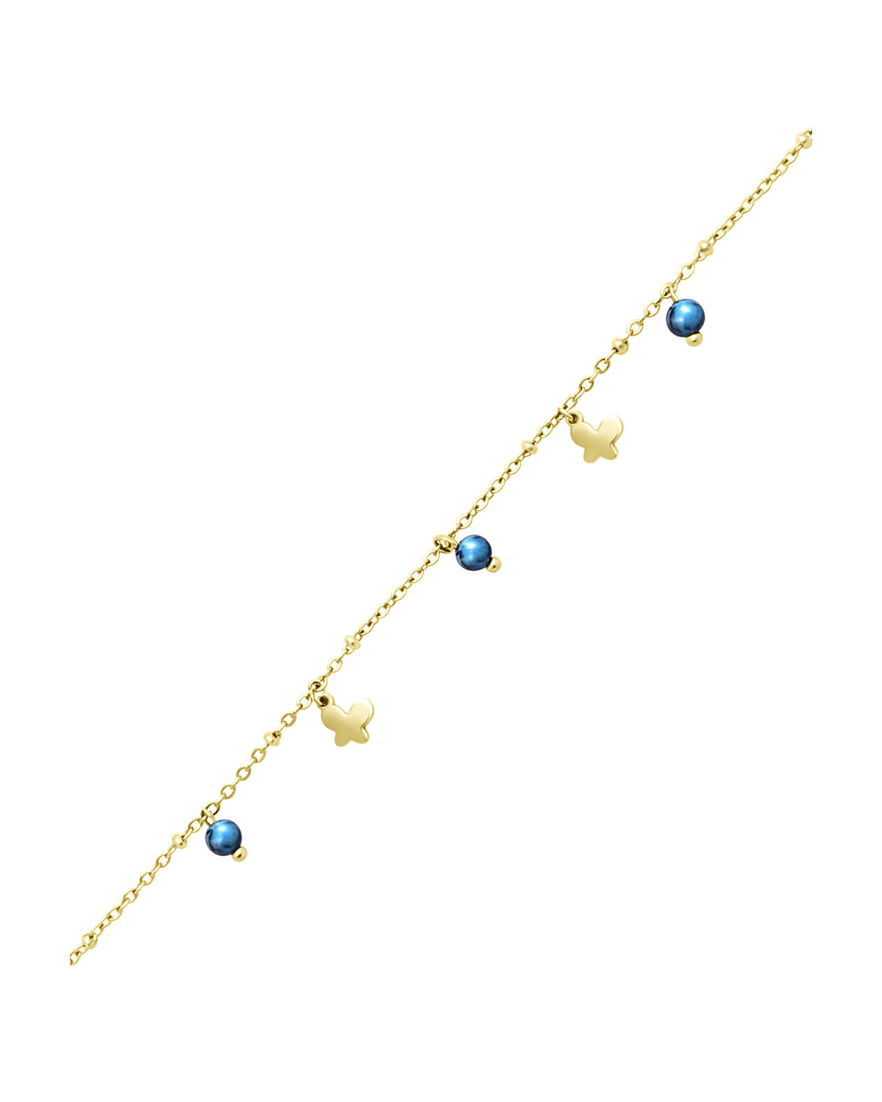 BRACELET EN ACIER DORE  PAPILLONS AVEC BILLES TURQUOISE