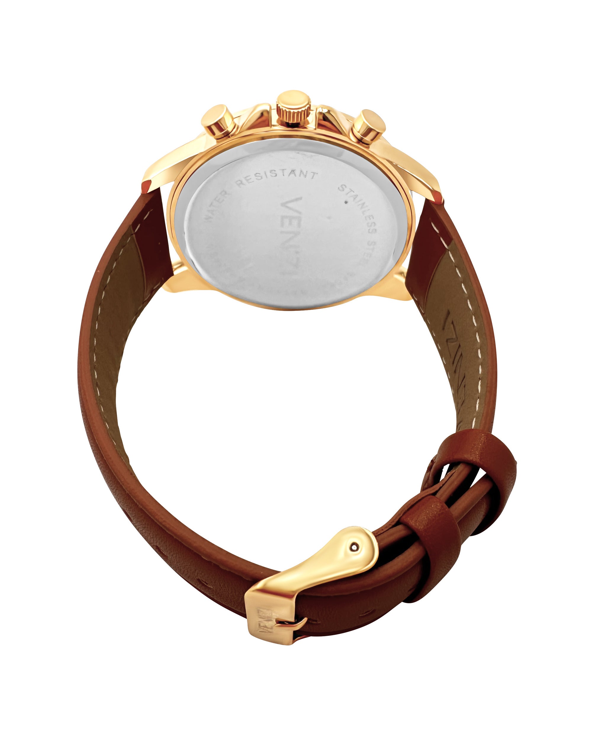 Montre Venizi dorée bracelet cuir camel
