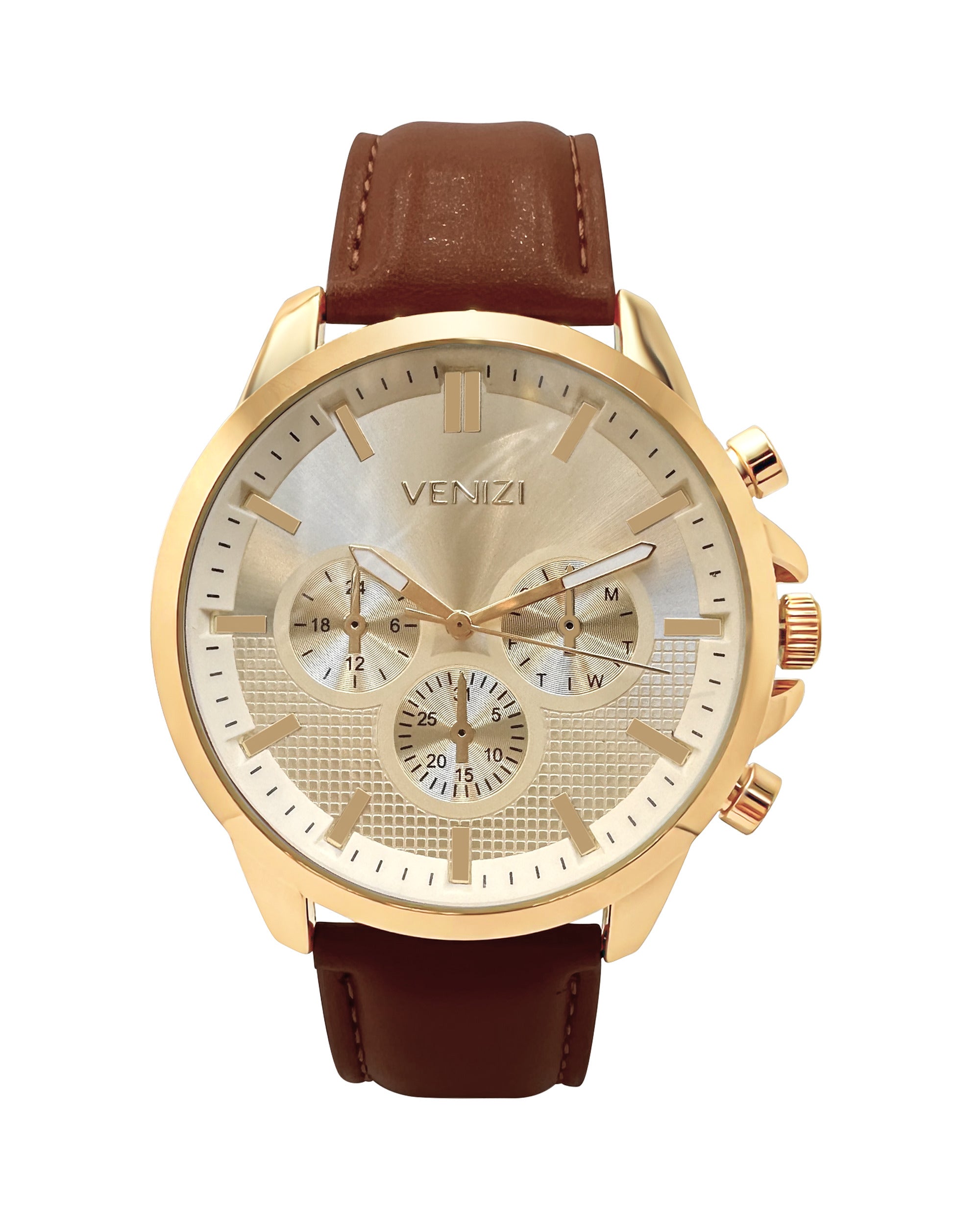 Montre Venizi dorée bracelet cuir camel