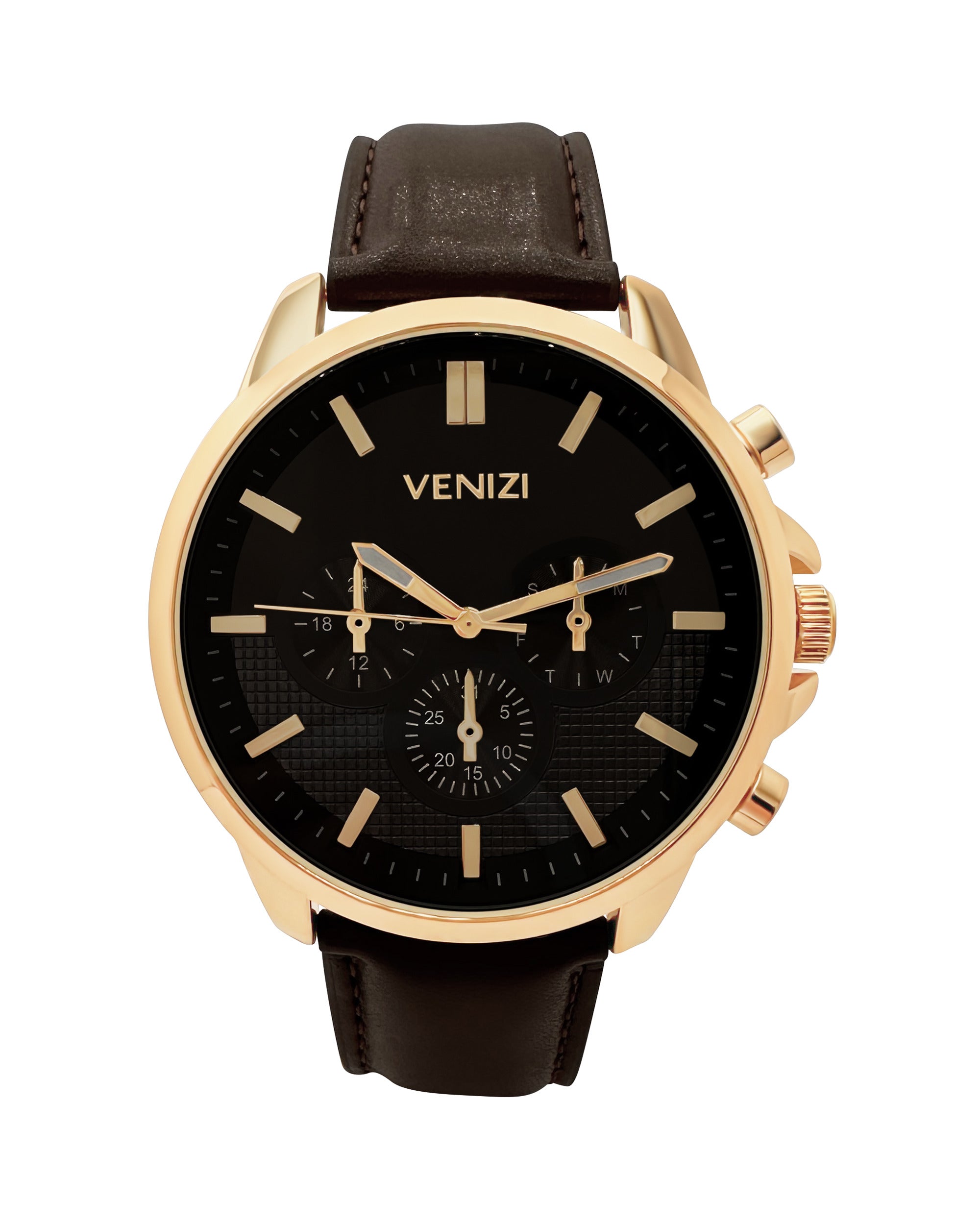 Montre Venizi dorée bracelet cuir brun