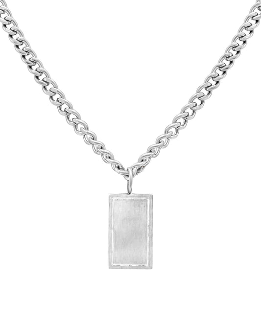 Steel necklace rectangular pendant