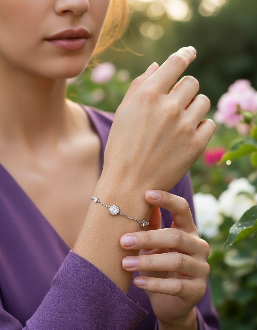 STALEN ARMBAND MET CIRKELVORMIGE BUIK, ROMEINSE CIJFERS EN STRASSPATROON