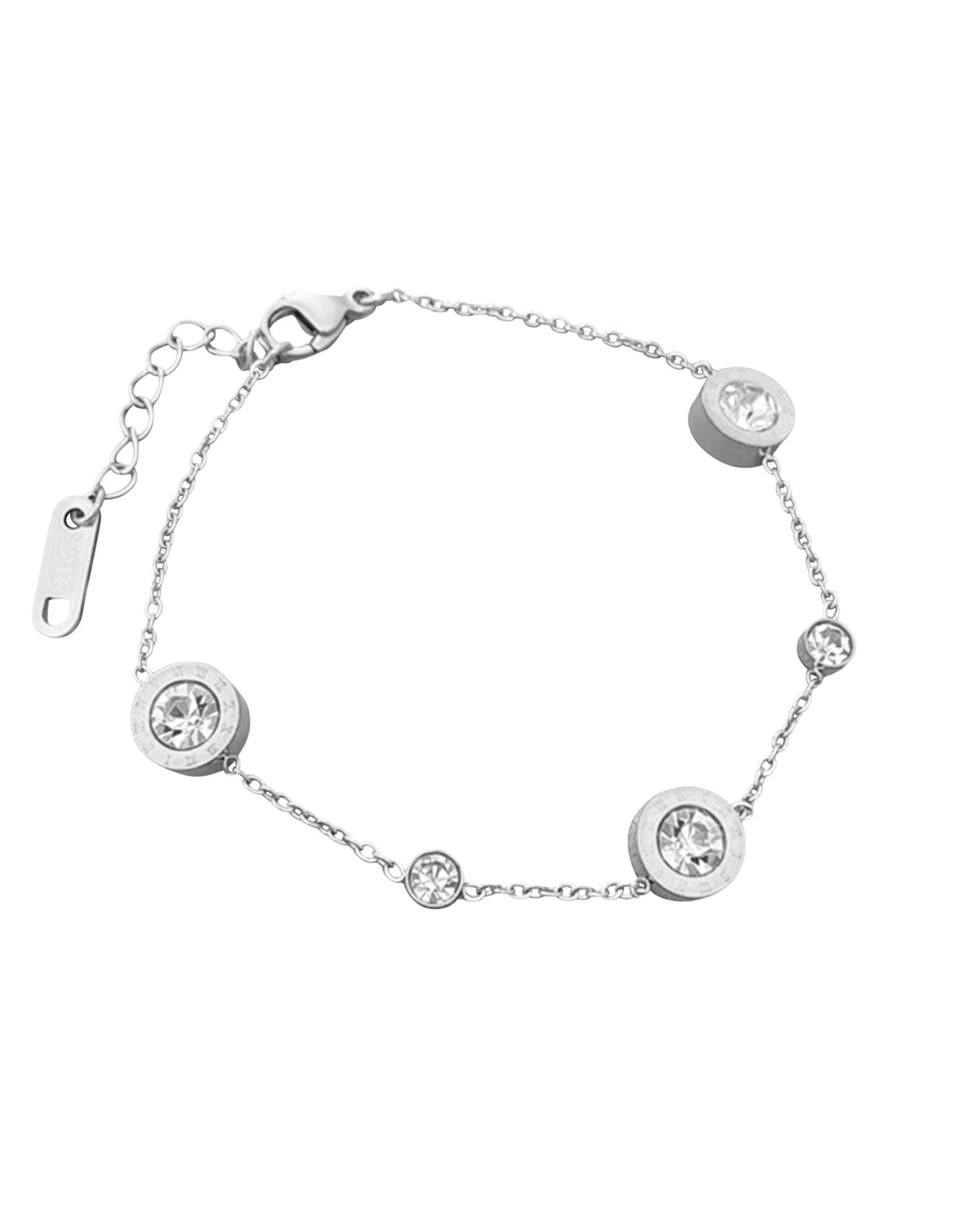 STALEN ARMBAND MET CIRKELVORMIGE BUIK, ROMEINSE CIJFERS EN STRASSPATROON