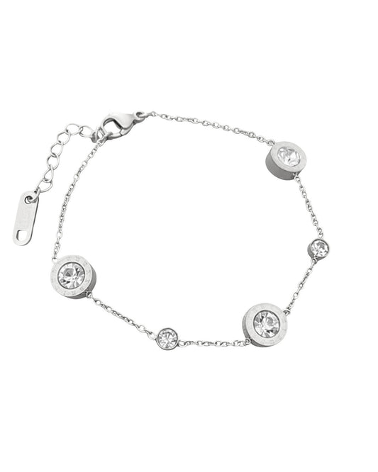 Bracelet en acier avec ronds, motif chiffres romains et strass