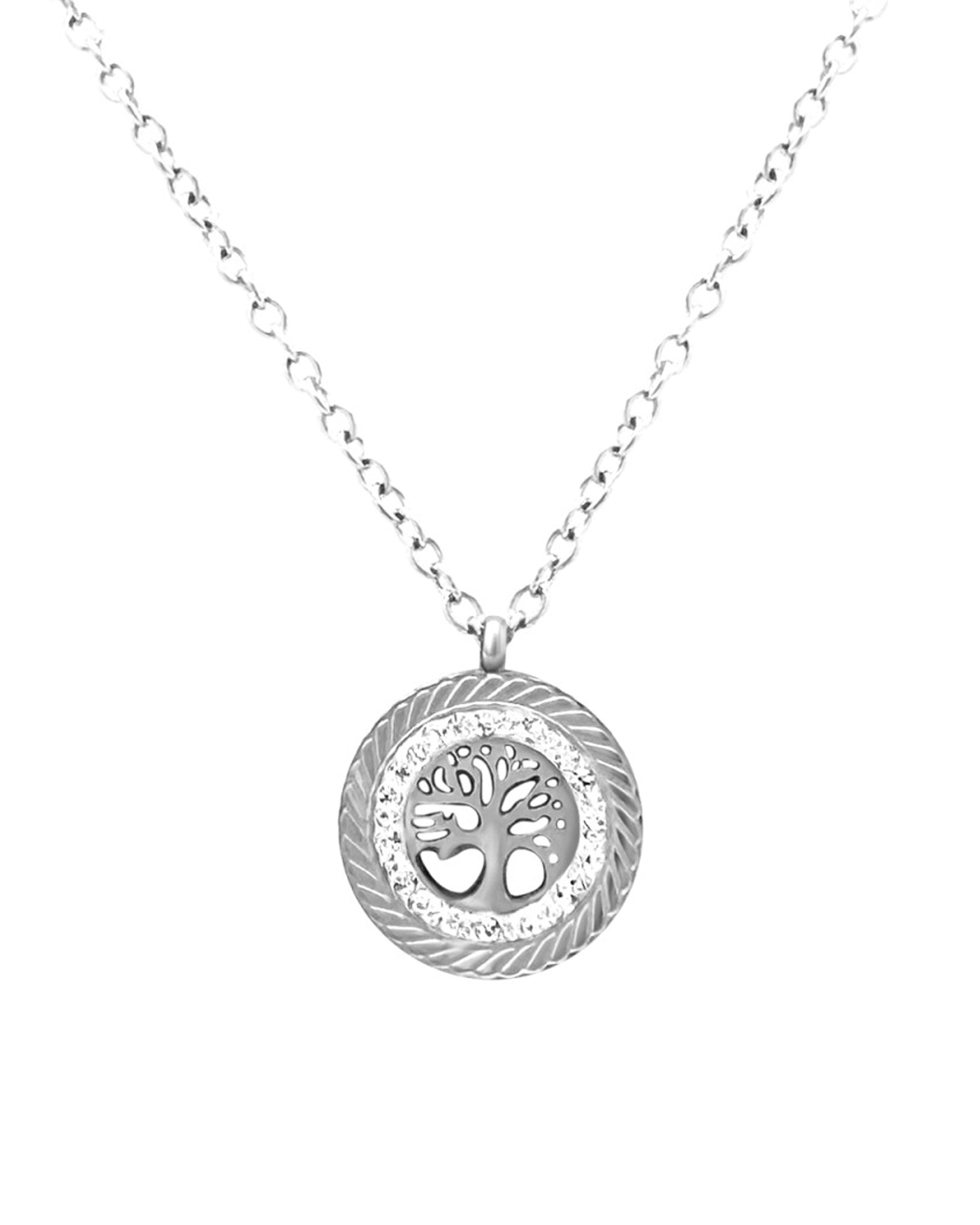COLLIER EN ACIER ARBRE DE VIE ET STRASS