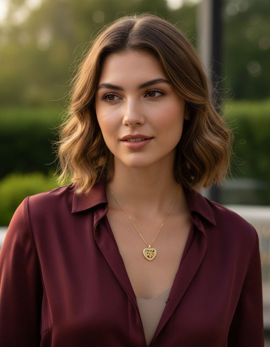 COLLIER EN ACIER DORE PENDENTIF COEUR AVEC ARBRE DE VIE