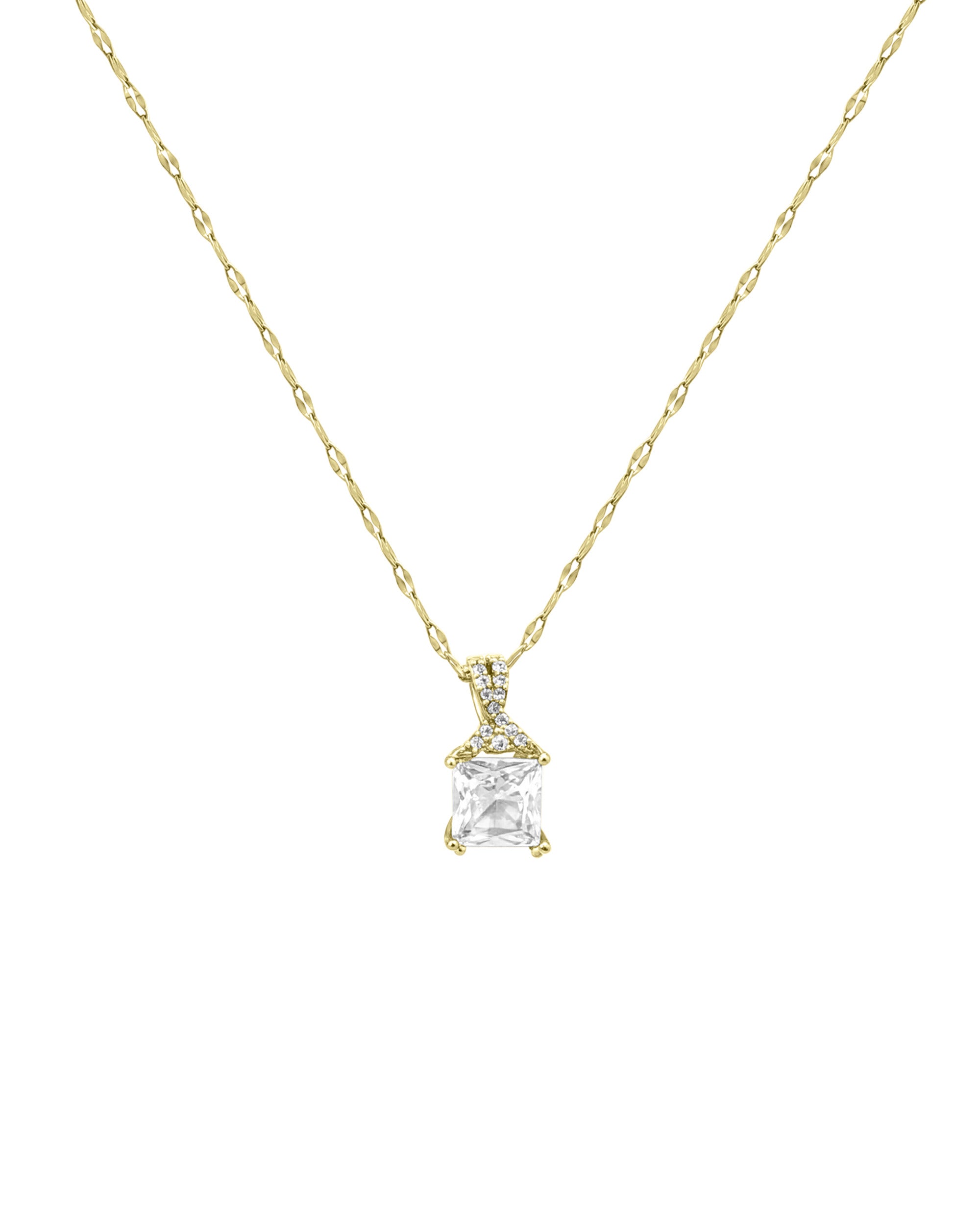 COLLIER EN ACIER DORE PENDENTIF CARRE AVEC SOLITAIRE