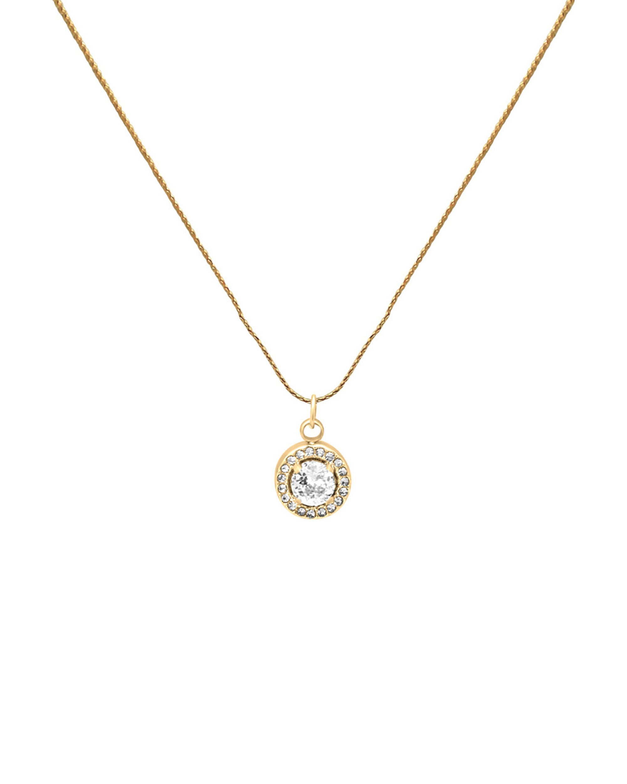 COLLIER EN ACIER DORE PENDENTIF ROND AVEC STRASS ET SOLITAIRE
