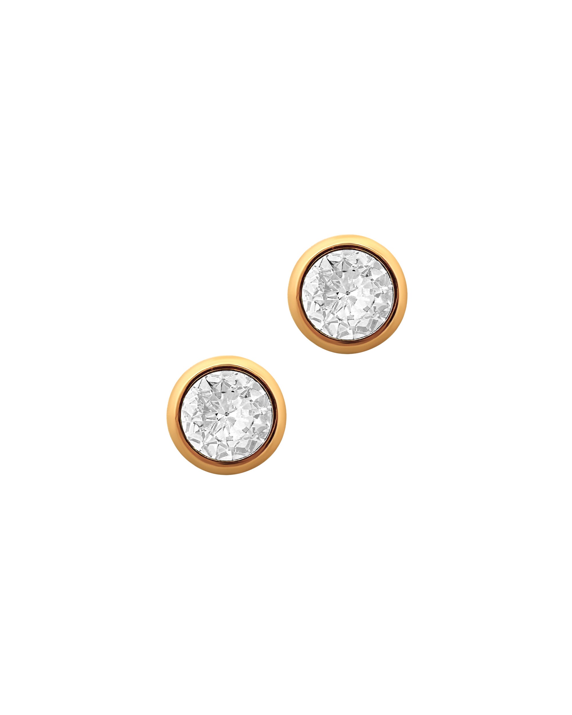 BOUCLES D'OREILLES EN ACIER DORE AVEC SOLITAIRE BOMBE