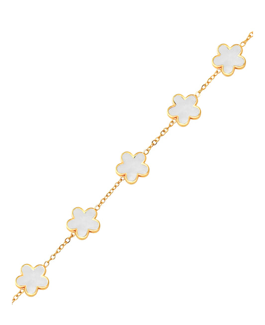 Bracelet en acier doré motif fleur avec nacre blanc