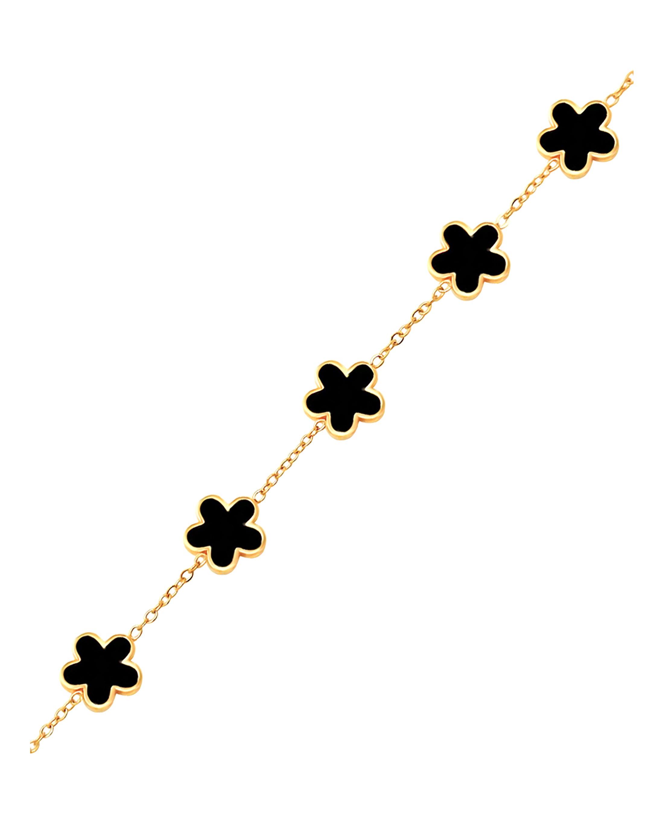 BRACELET EN ACIER DORE MOTIF FLEUR AVEC NACRE NOIRE